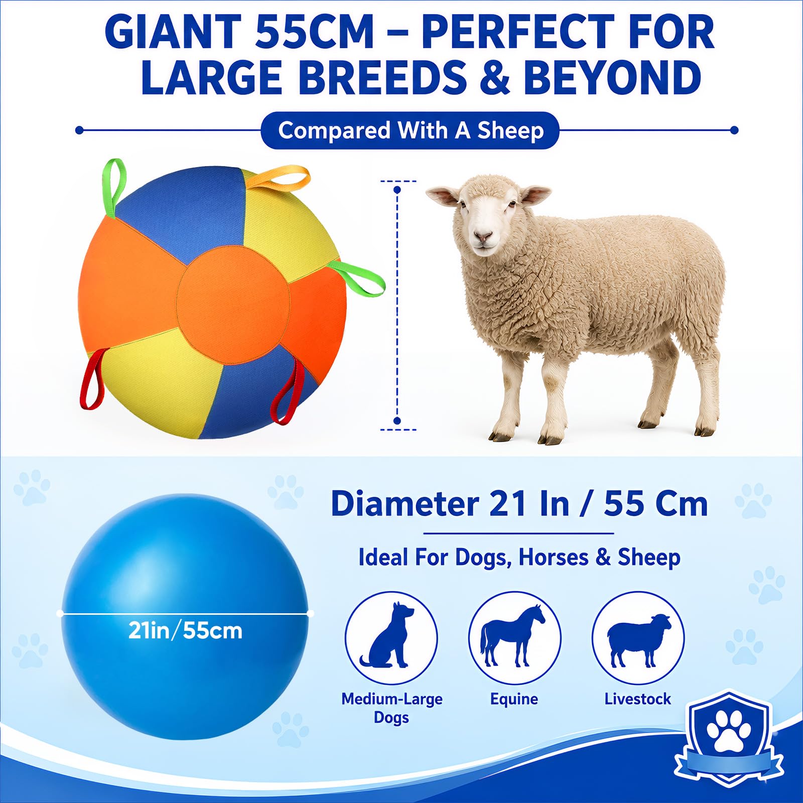 Herding - Balle interactive pour chien - Jouet interactif - Durable - Jouet à mâcher - Design résistant aux morsures - Pour chevaux et moutons