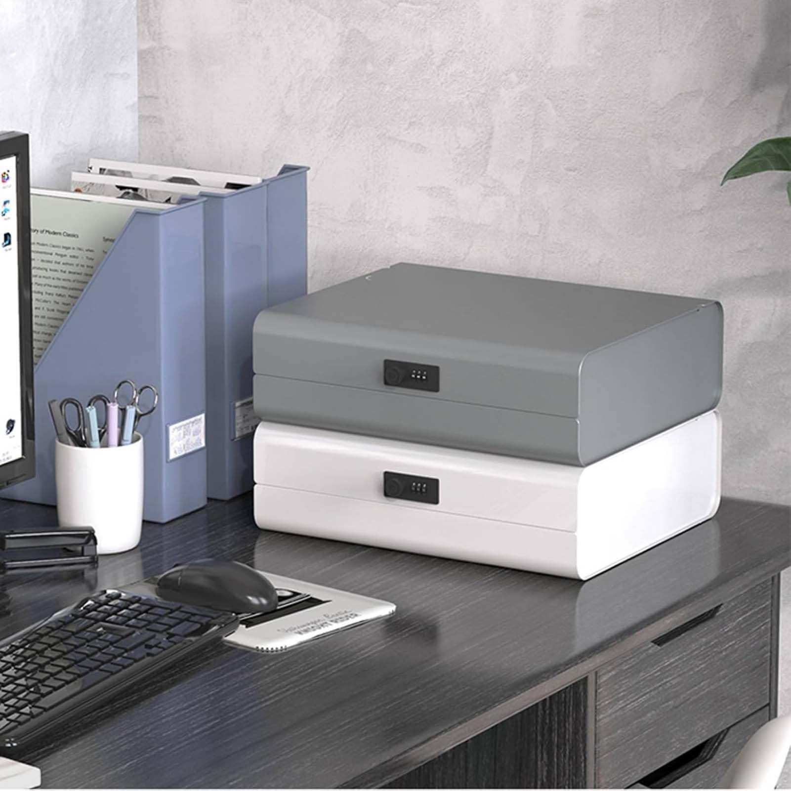 Cassettiera da Ufficio Schedario Da Scrivania - Cassetta Portadocumenti In Metallo Sicura Per Fogli A4 Con Serratura A Combinazione, Organizer Da Scrivania Per Ufficio E Casa(Gray)