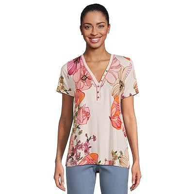 Johnny Was The Janie Favorite Short Sleeve Henley T Shirts Women