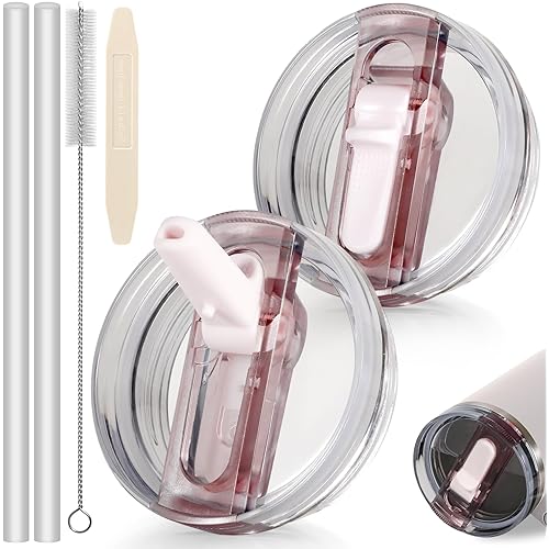 30oz Flip Straw Lid for Stanley Quencher H2.0 Tumbler, 2 Pack Leak Proof Lid Replacement No Spill Cover for Stanley Cup Accessories ProTour (Rose Quartz,Rose Quartz)