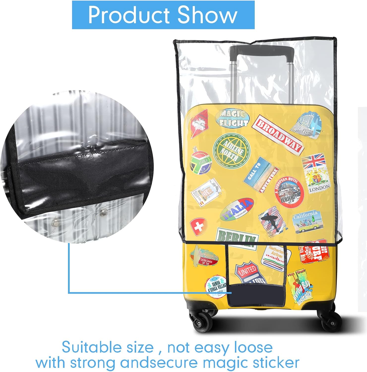 Sadnyy 3 Pieces Clear Luggage Cover PVC Suitcase Luggage Protector for 20" 24" 28" Luggage Waterproof Cover(Black Border,Left Opening Style)