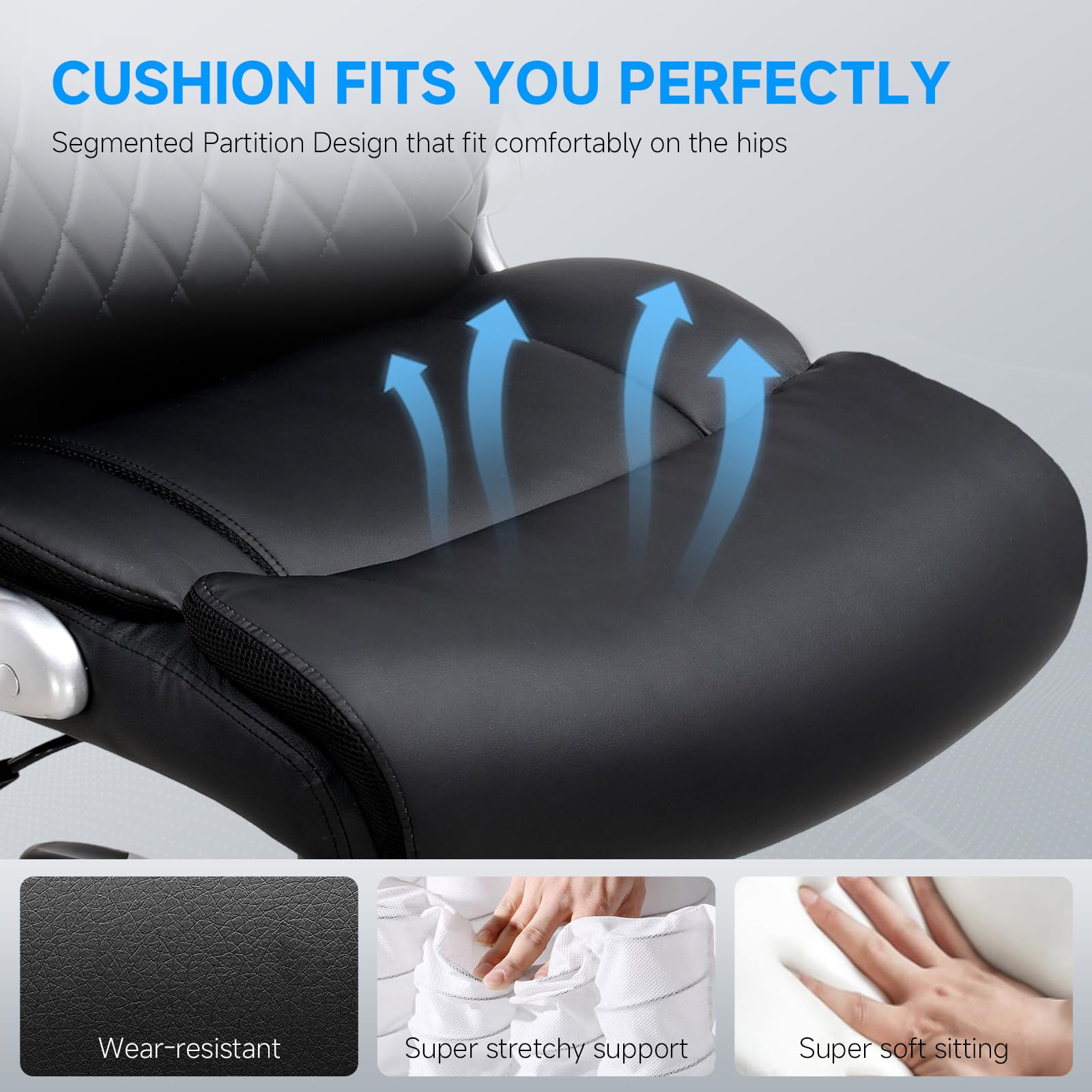 COMHOMA Silla de Oficina ergonómica con reposabrazos Plegables y Respaldo Alto, función basculante, Altura Regulable, Piel Resistente a los arañazos