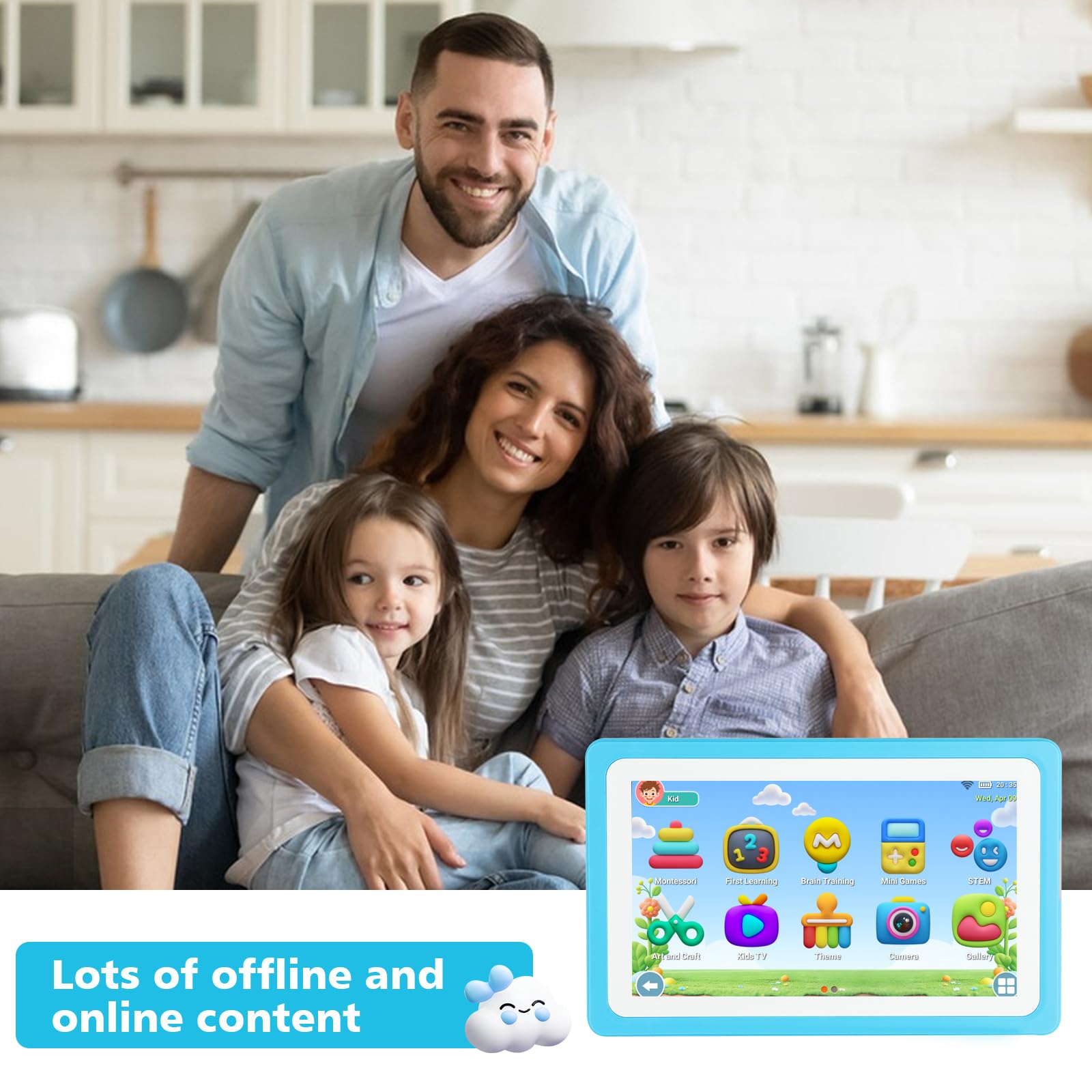 Tablet per bambini da 7 '' 32 GB, tablet per bambini 3-7 con WiFi YouTube Tonnellate di contenuti offline Controllo genitori, tablet Android per bambini con supporto per custodia ispessita Software