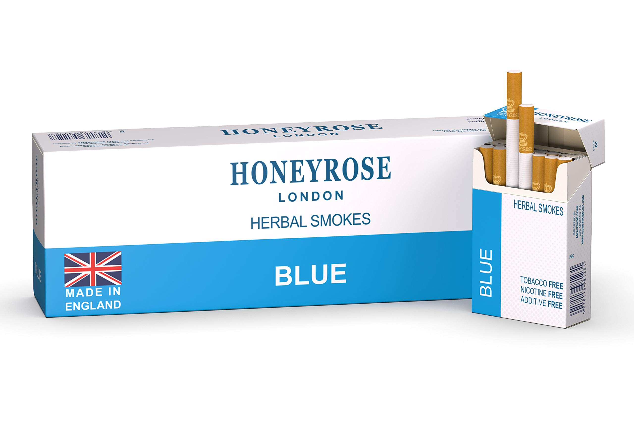 HoneyroseBlue - Herbal Cigarettes, Tobacco & Nicotine Free, Made in England, 1 carton/10 Packs