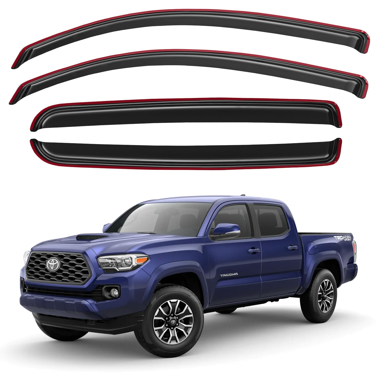 Cxdarin-Channel Window Visors Rain Guards Shield for 2016-2023 Toyota Tacoma, Window Wind Deflectors Vent Shades for 16-23 Tacoma Double Cab
