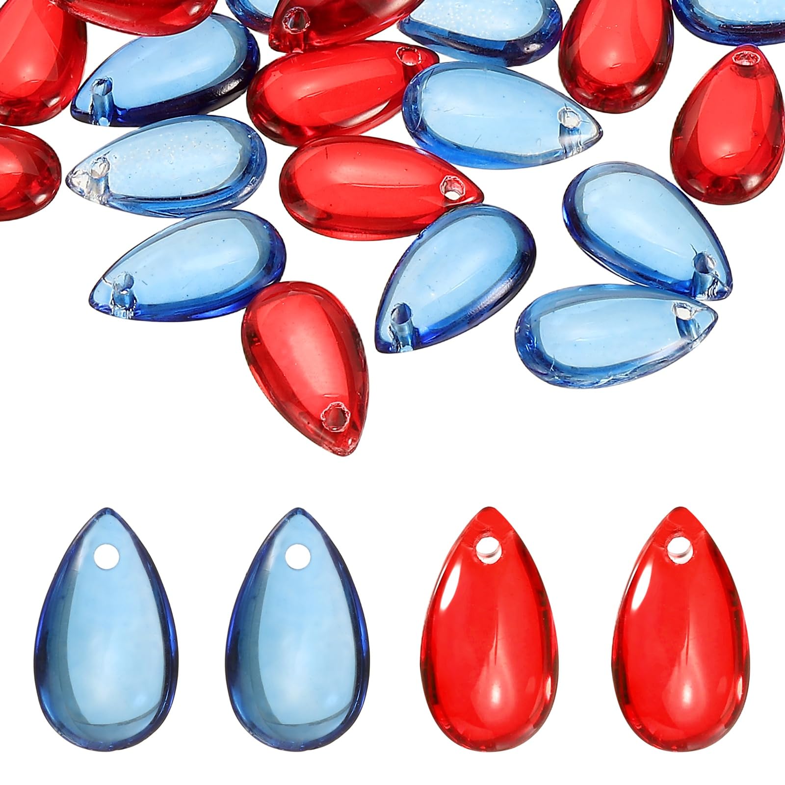 PATIKIL Teardrop Beads, 100Pcs Crystal Tear Drop Top Drilled Pendants Charm Teardrop Czech Glass Beads for DIY Jewelry Making Bracelets Necklace Earrings Craft, Blue/Red
