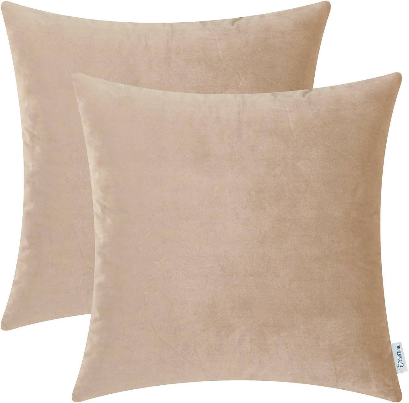 CaliTime Pack of 2 Cozy Throw Pillow Covers Cases for Couch Sofa Bed Solid Ultra Soft Gorgeous Velvety Faux Cashmere 20 X 20 Inches Tan Taupe