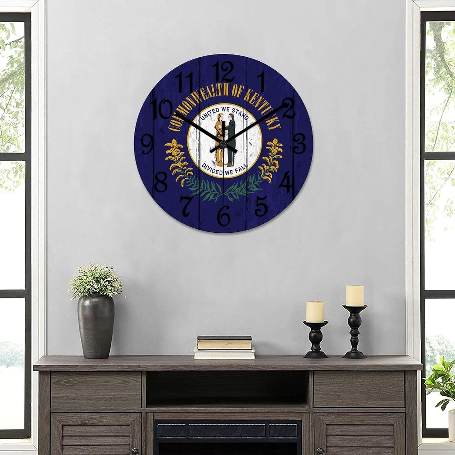 Kentucky Flag Wall Clock Kentucky Wooden Wall Clocks Battery Operated 15 Inch Non-Ticking Retro Cabin Wall Decor for Kitchen Bedroom Living Room Office, Style-3, slzom8n5yqsr