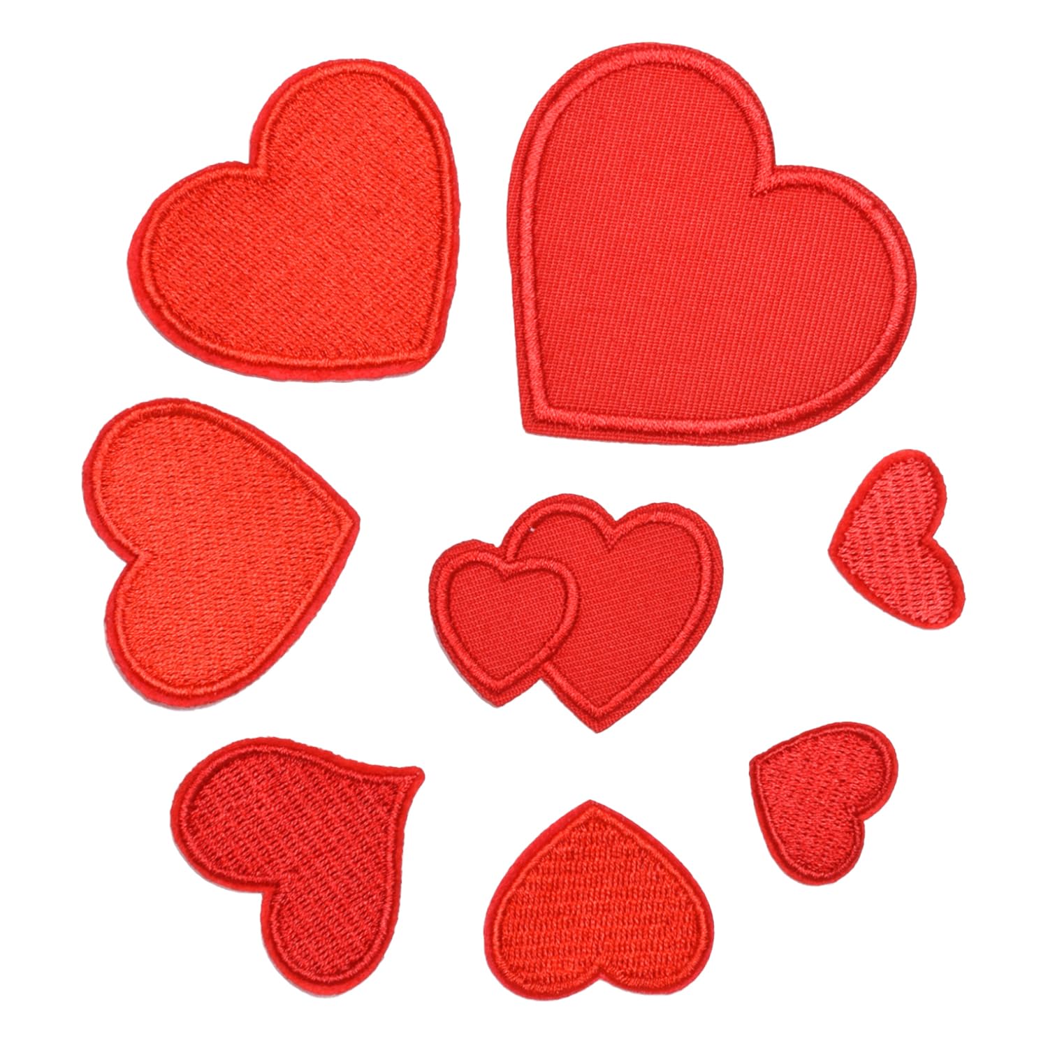 BORFUE 8Pcs Red Heart Shape Embroidered Patches Sew on Heart Shape Patches DIY Applique for Clothes Jeans