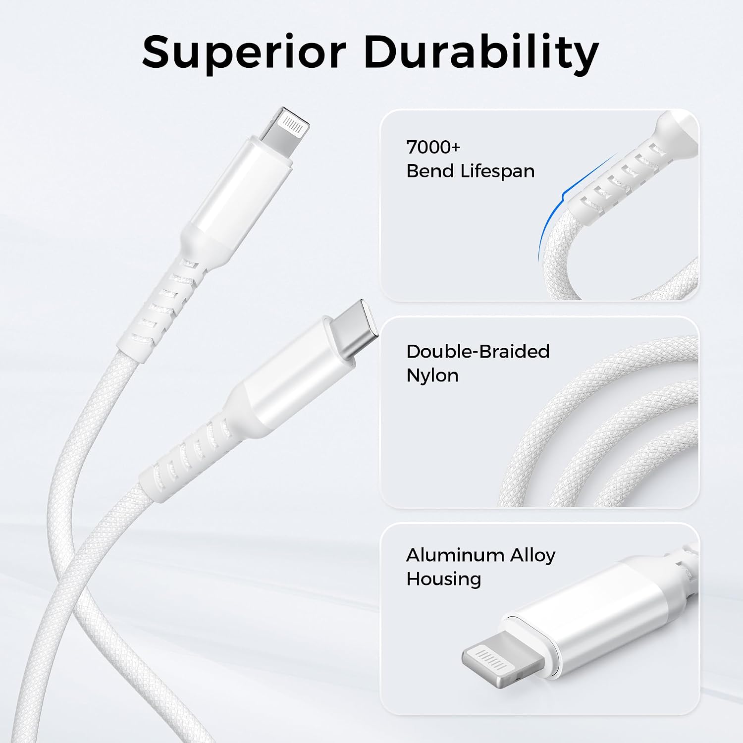 Basesailor Short USB C to Lightning Charger Cable 1FT with USB A Adapter image 3