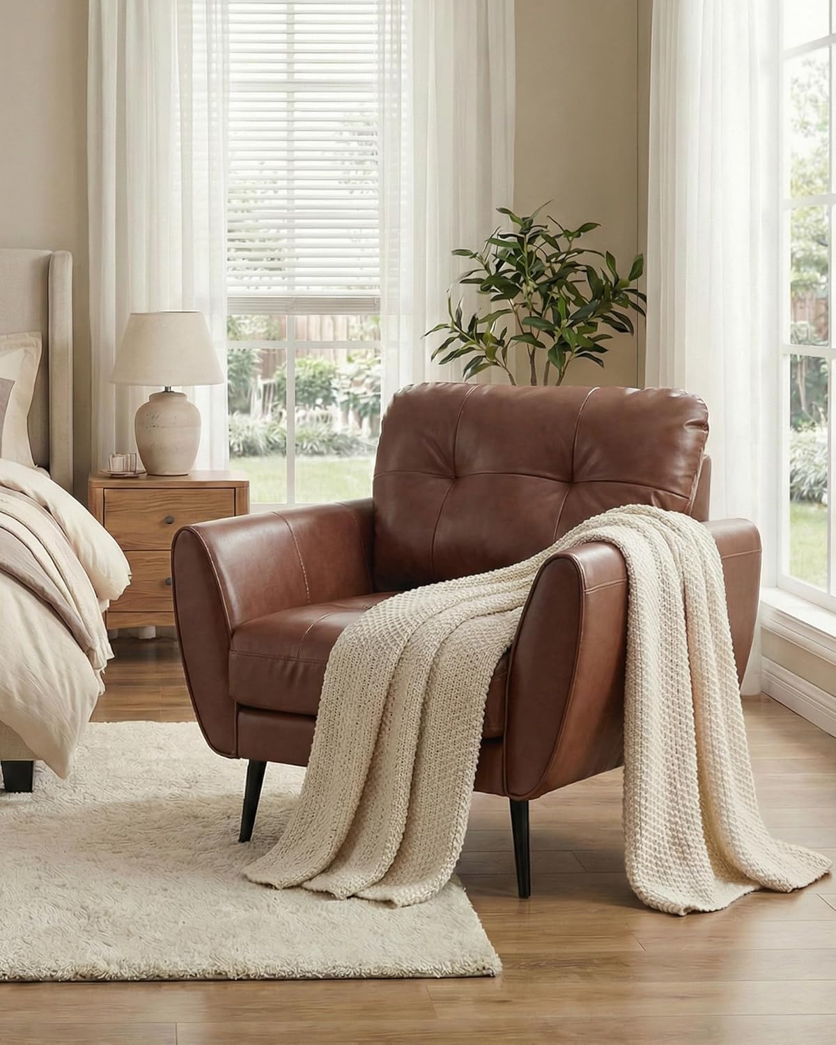 GRAVFORCE Sessel Wohnzimmer Ohrensessel Sessel mit Armlehnen Braun 2 | Prägunoserie Bequem und Modern Lesesessel Loungesessel Prägunoserie Einzelsofa Kunstleder