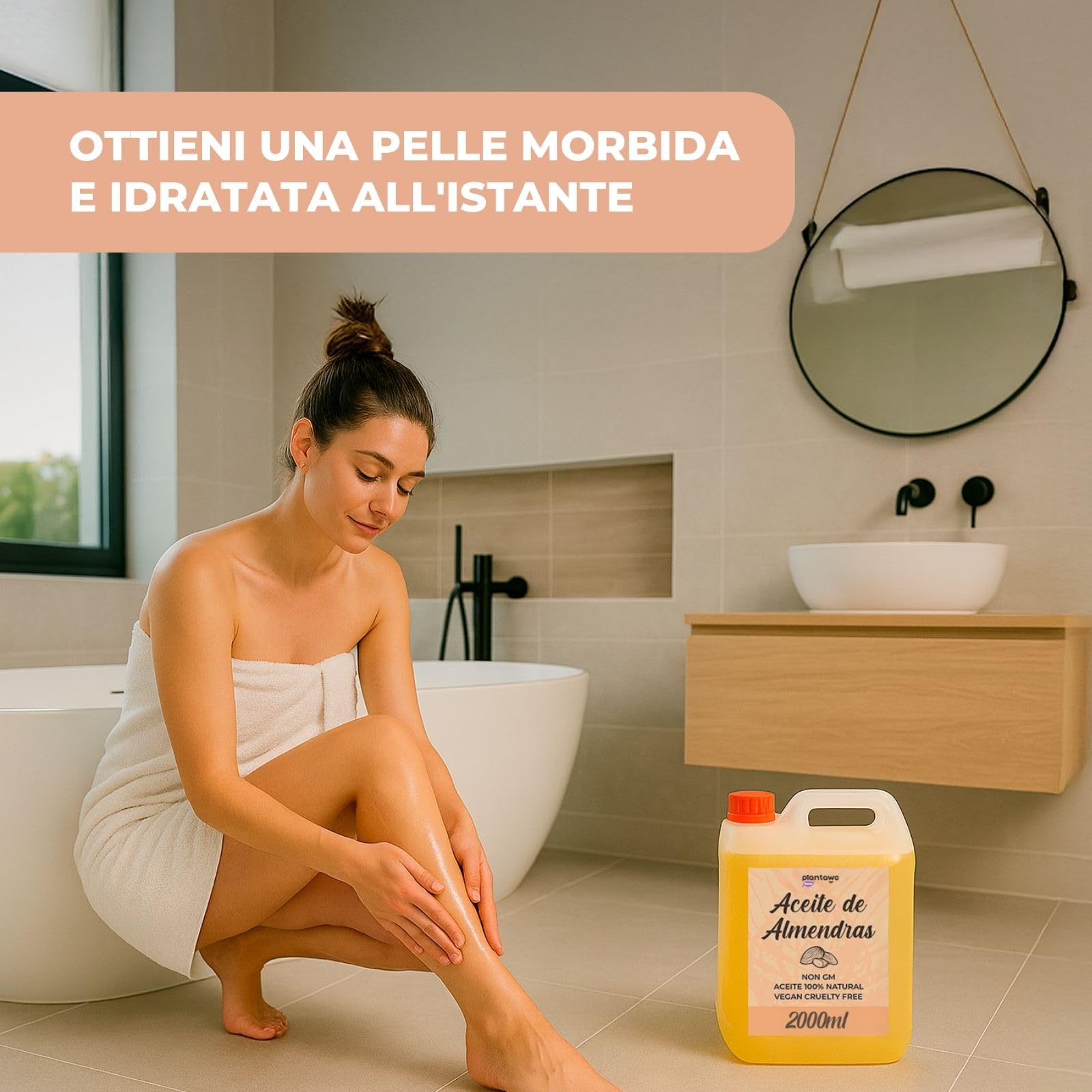 PLANTAWA Olio di Mandorle Dolci 2L | Olio di Mandorle per il Corpo 100% Naturale di Origine Vegetale | Olio Multiuso per Massaggi, Materia Prima, Contiene Vitamina E, Bio Olio Smagliature Gravidanza
