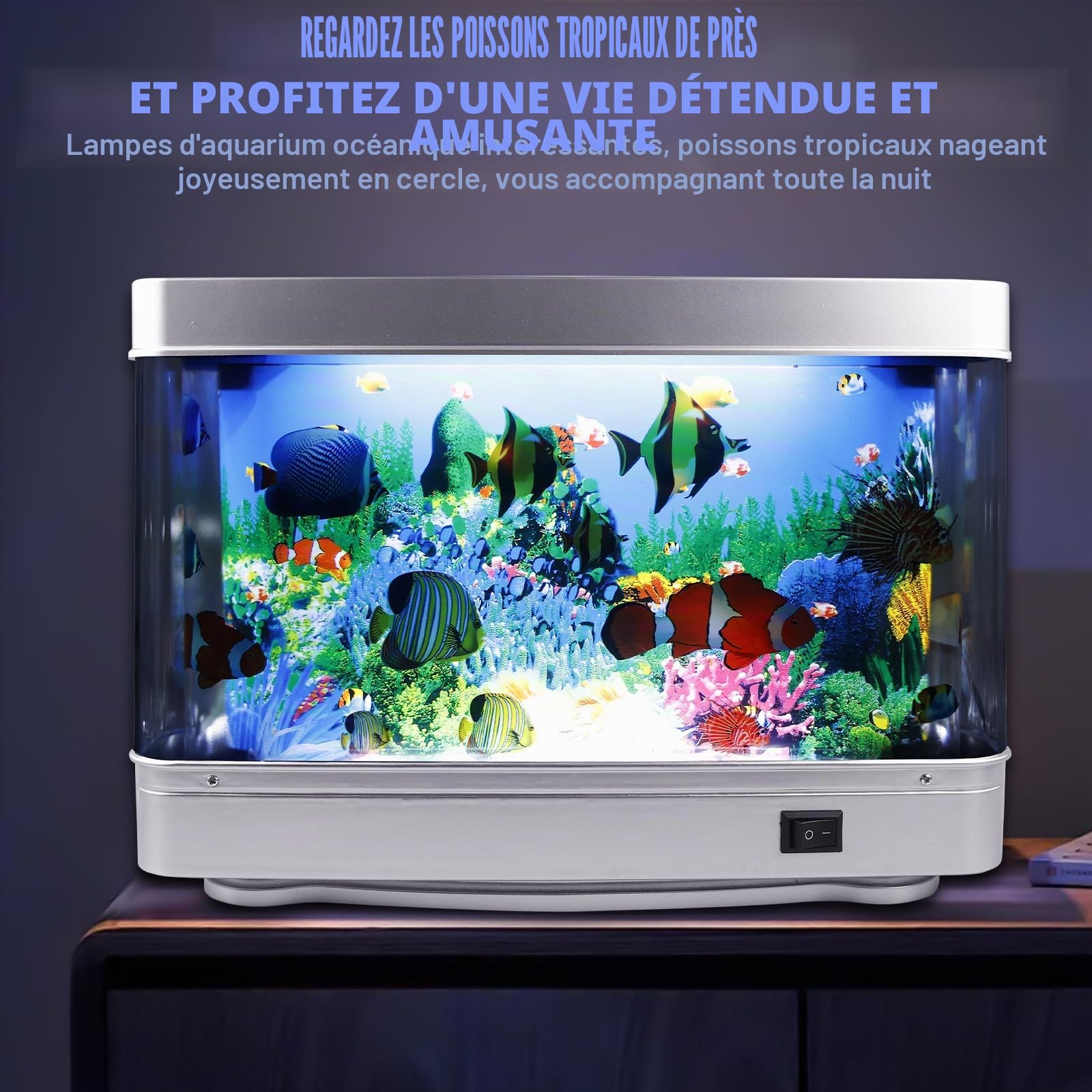 Lampe LED pour aquarium, lampe de nuit décorative, petit aquarium artificiel, lampe pour poissons tropicaux, lampe de paysage d'aquarium avec prise UE, aquarium artificiel pour salon, bureau,
