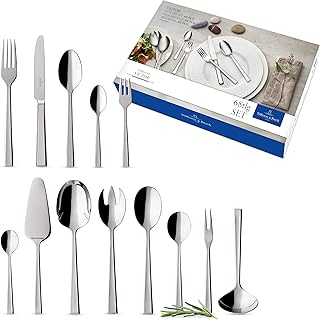 Villeroy & Boch Victor Cutlery Set 68 Pieces for 12 People Silver/Platinum, Dishwasher Safe, Rustproof, Cutlery Set, Cutlery Set, Fork, Spoon, Knife, Kitchen Cutlery Set, Stainless Steel