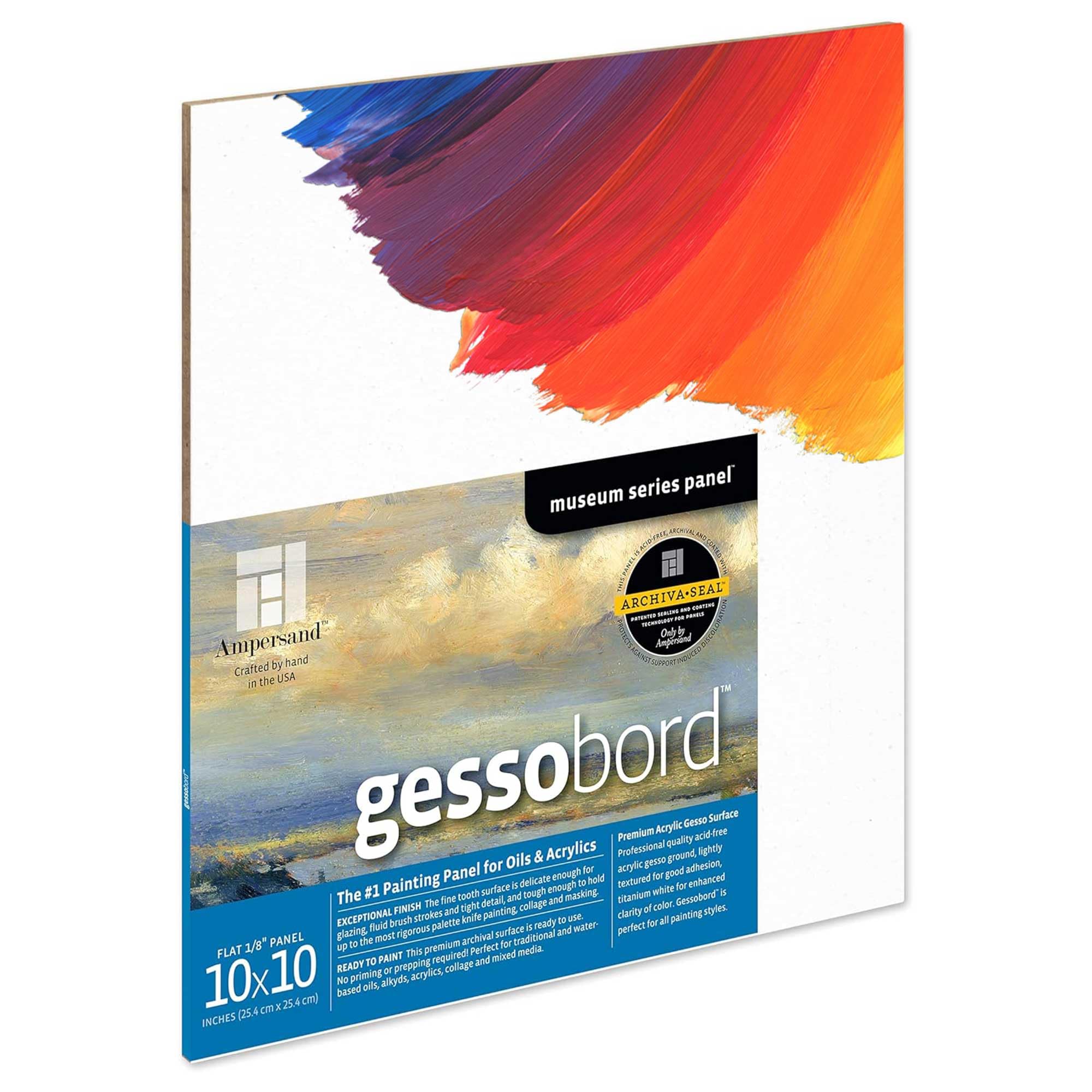 Ampersand Art Supply Gesso Wood Painting Panel: Museum Series Gessobord, 10" x 10", 1/8" Flat Profile