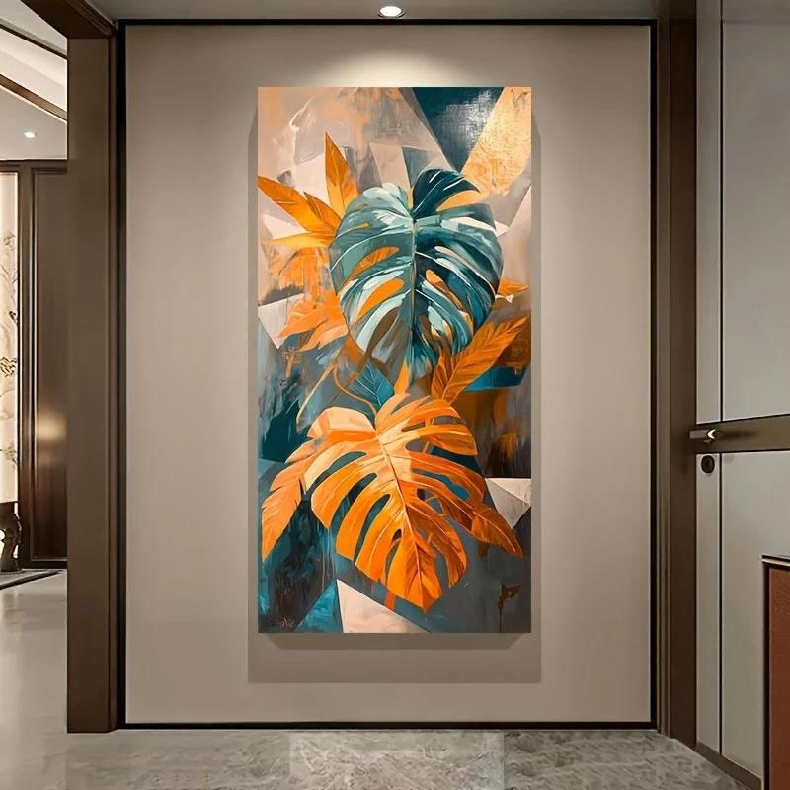 Yocheng Vibrant Blue And Orange Palm Leaves Poster Prints Abstract Art Canvas Painting Wall Art Picture For Living Room Home Decor 40x50cm No Frame