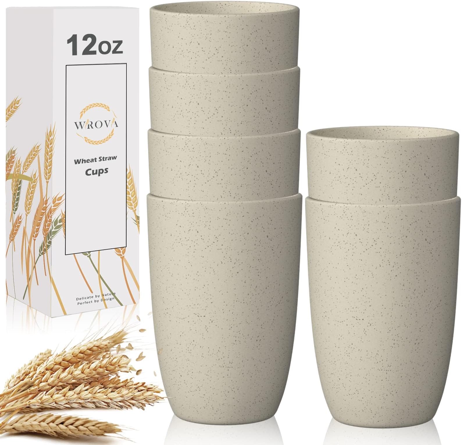 Wheat Straw Cups Set 6 PCS Good Alternative to Plastic Reusable Cups 12 oz Unbreakable Drinking Cup Reusable Dishwasher Safe Water Plastic Glasses Beige