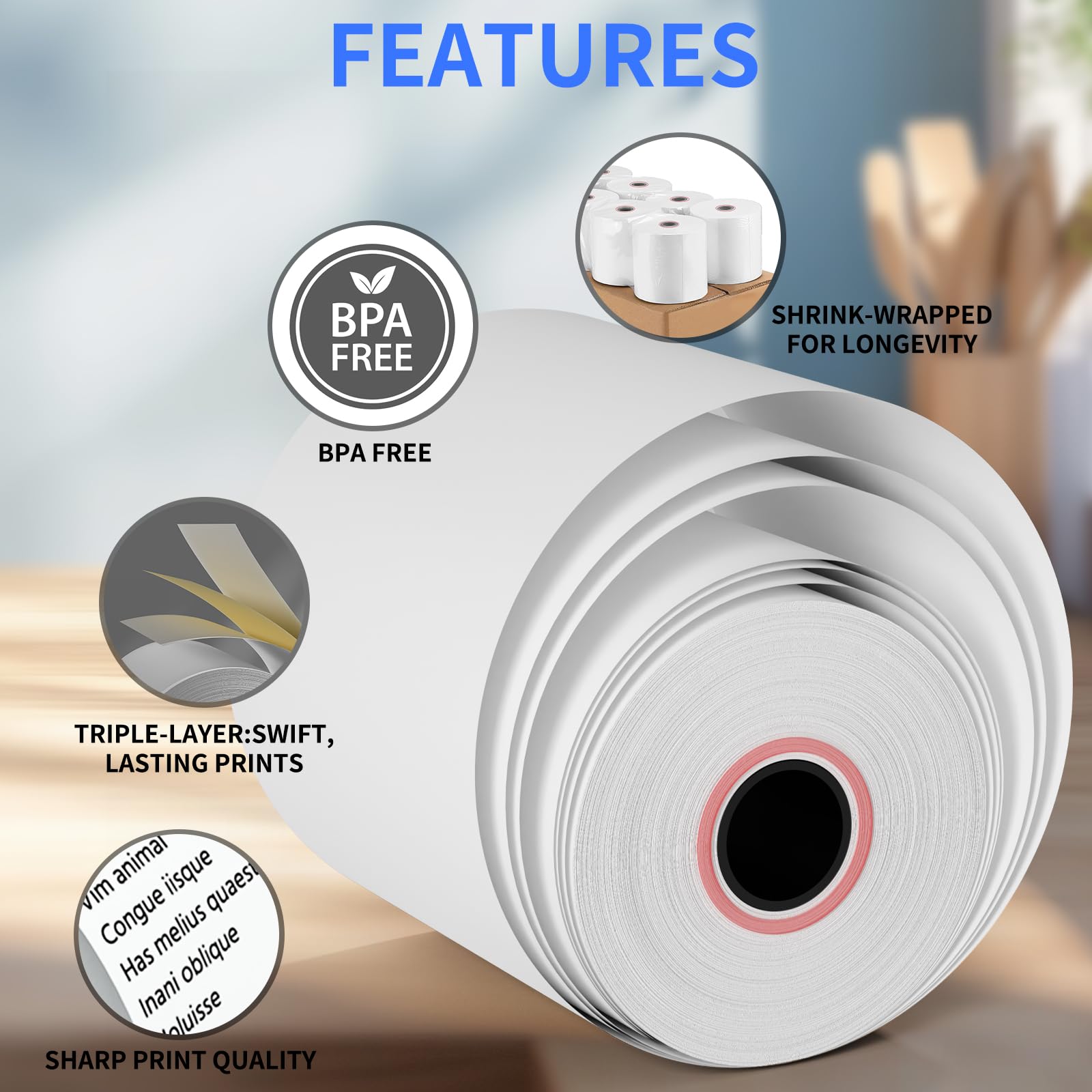 Rollos de papel térmico de 2 1/4 x 85 pulgadas, papel térmico para recibos sin BPA, papel para impresora térmica de recibos POS, 50 rollos