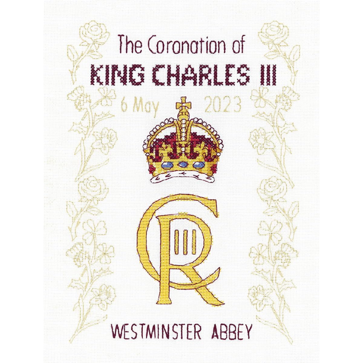 Heritage Crafts Clear King Charles' Coronation Counted Cross Stitch Kit - Aida