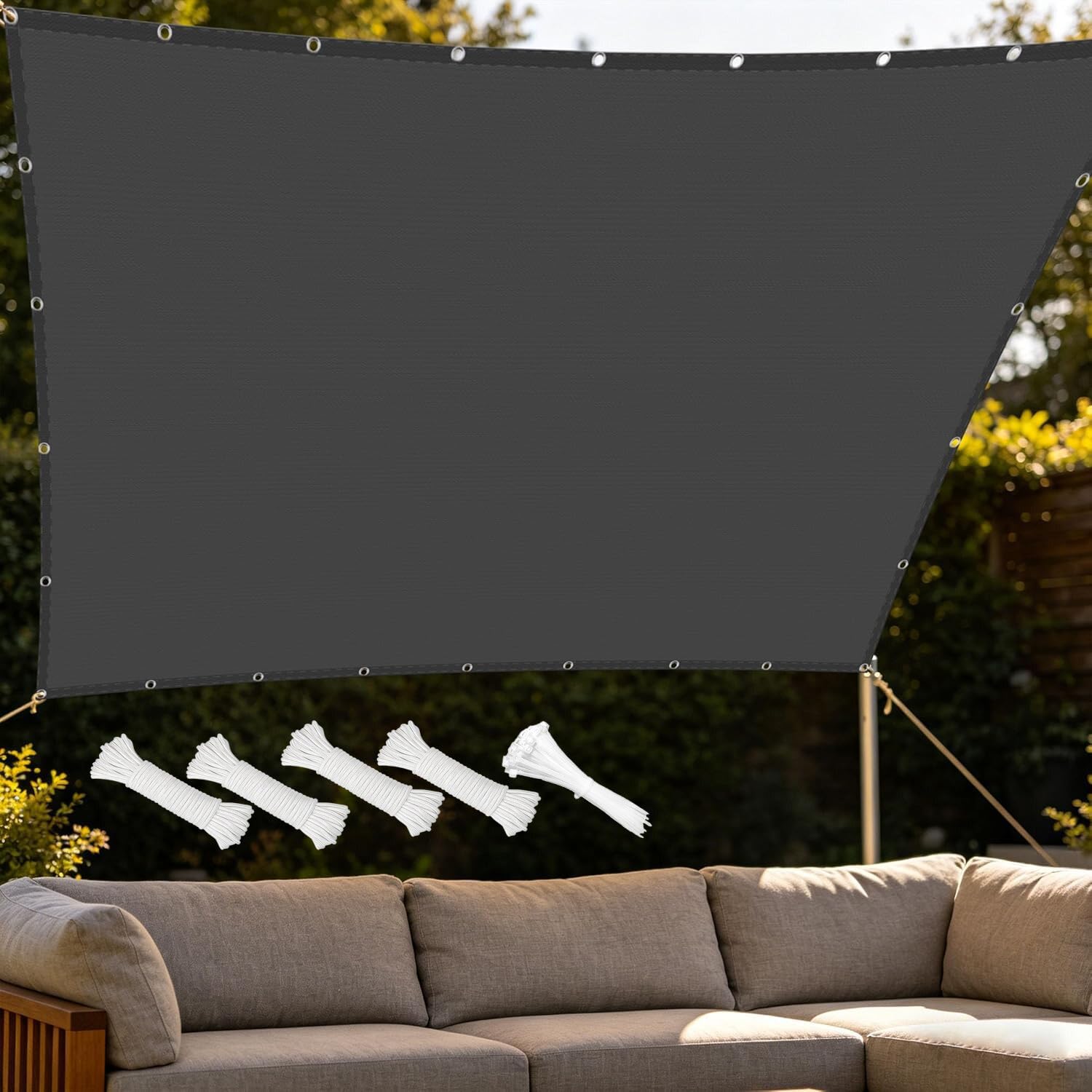 Toile ombrage avec oeillets 6x9m anti-UV et imperméable pour jardin