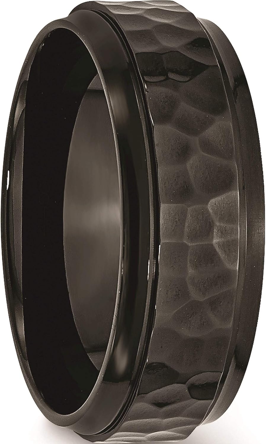 Chisel Stainless Steel 8mm Black IP-Plated Hammered/Polished Beveled Edge Band (Width=8)