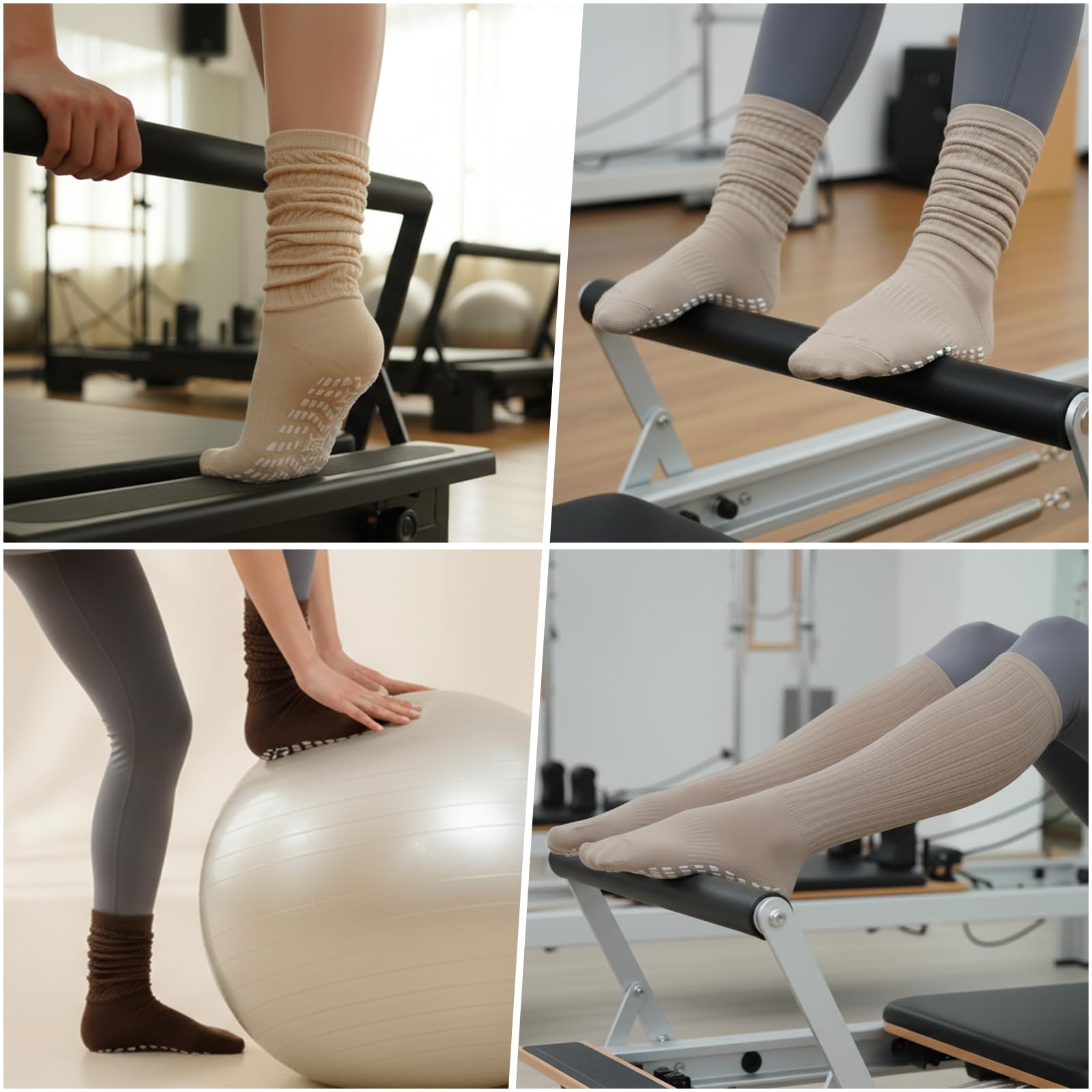 PUTUO Skarpety antypoślizgowe do jogi dla kobiet: długie bawełniane skarpetki do pilatesu taniec siłownia trening domowy szpital rehabilitacja 3 pary
