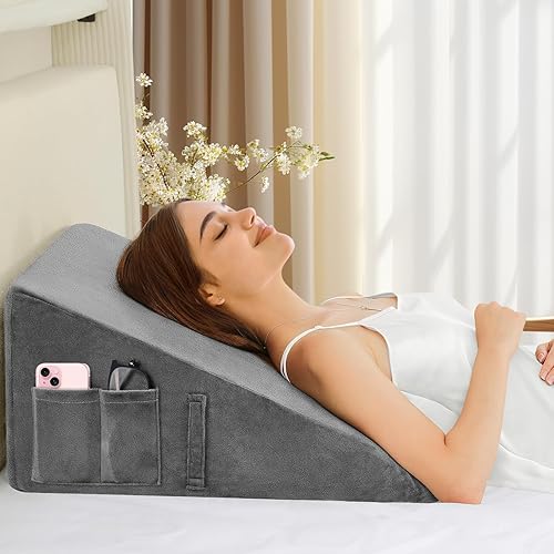 Almohada de cuña para dormir, almohada de cuña de cama de 12 pulgadas para después de la cirugía, almohada triangular para acidez estomacal, reflujo