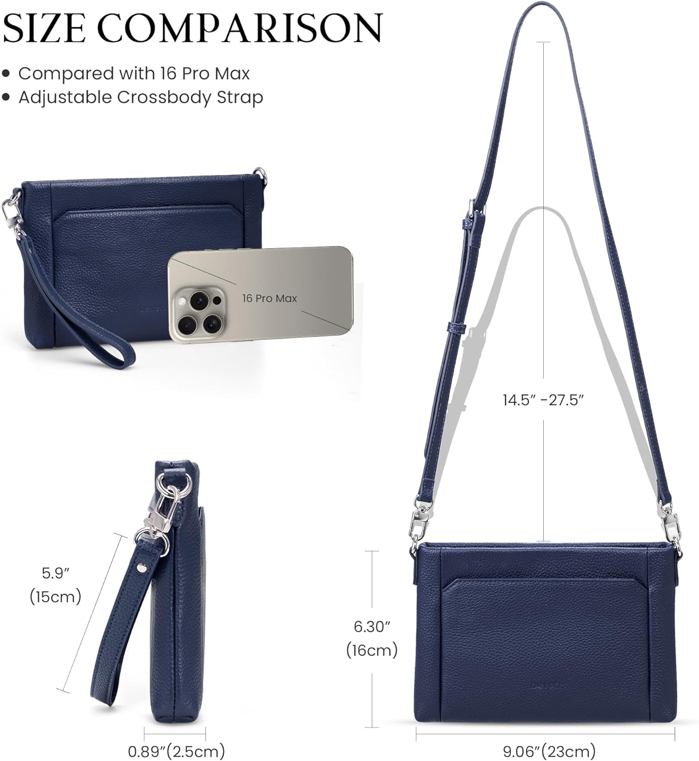 befen Genuine Leather Wristlet Wallet for Women Soft Leather Crossbody Bag Clutch Purse with RFID Small Shoulder Handbags - Image 7