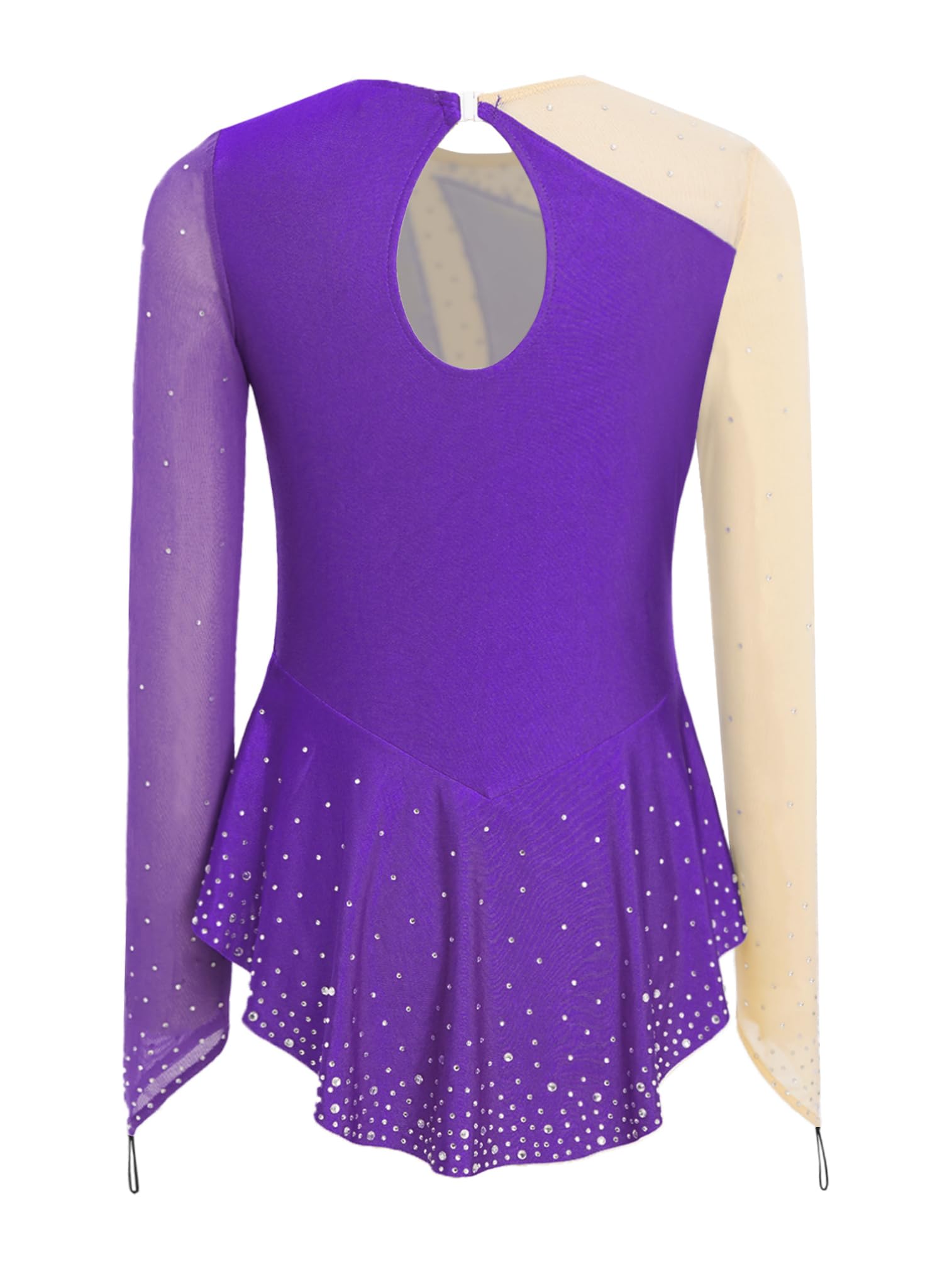 ranrann Enfant Fille Robe Patinage Artistique Manches Longues Strass Justaucorps Gymnastique Costume Danse sur Glace Patinage Tenue