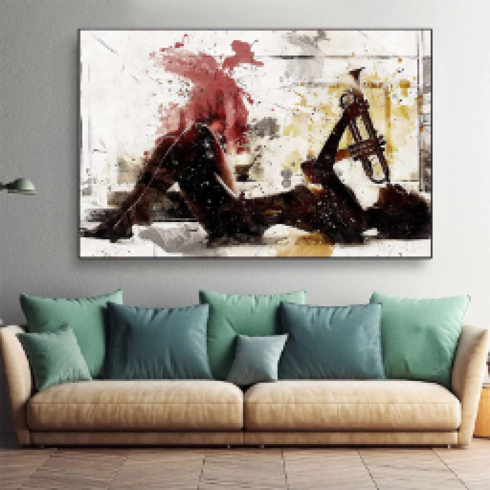 Morden Abstract Women Playing Saxophone Canvas Paintings Posters Prints Wall Art Picture for Living Room Decor Cuadros 80x100cm(31x43in) Frameless