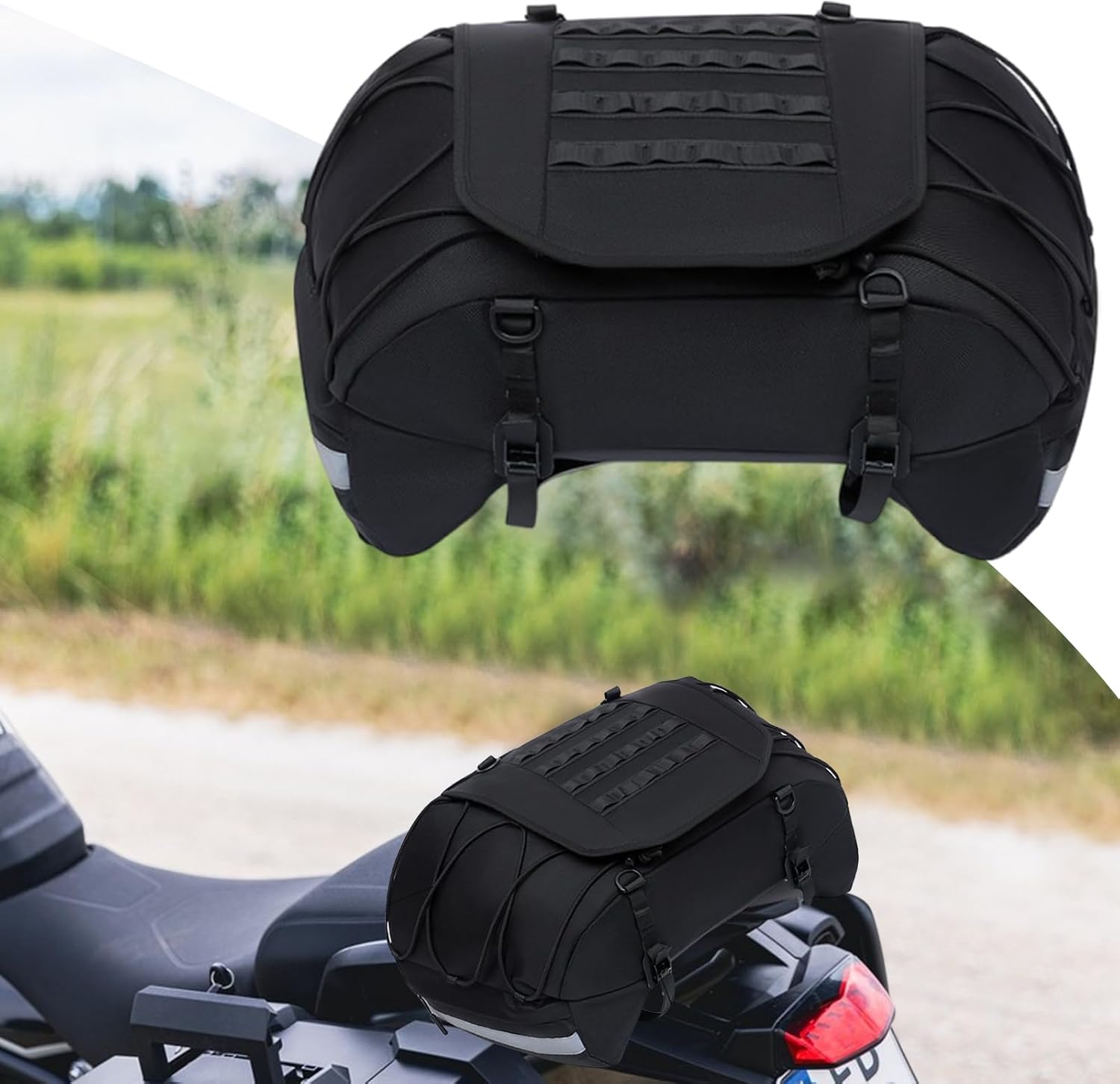 リアバッグ モーターサイクル - 防水仕様のツーリングテールラゲッジ - 通勤や雨天夜間サイクリングに最適な全天候型調整可能なサドル