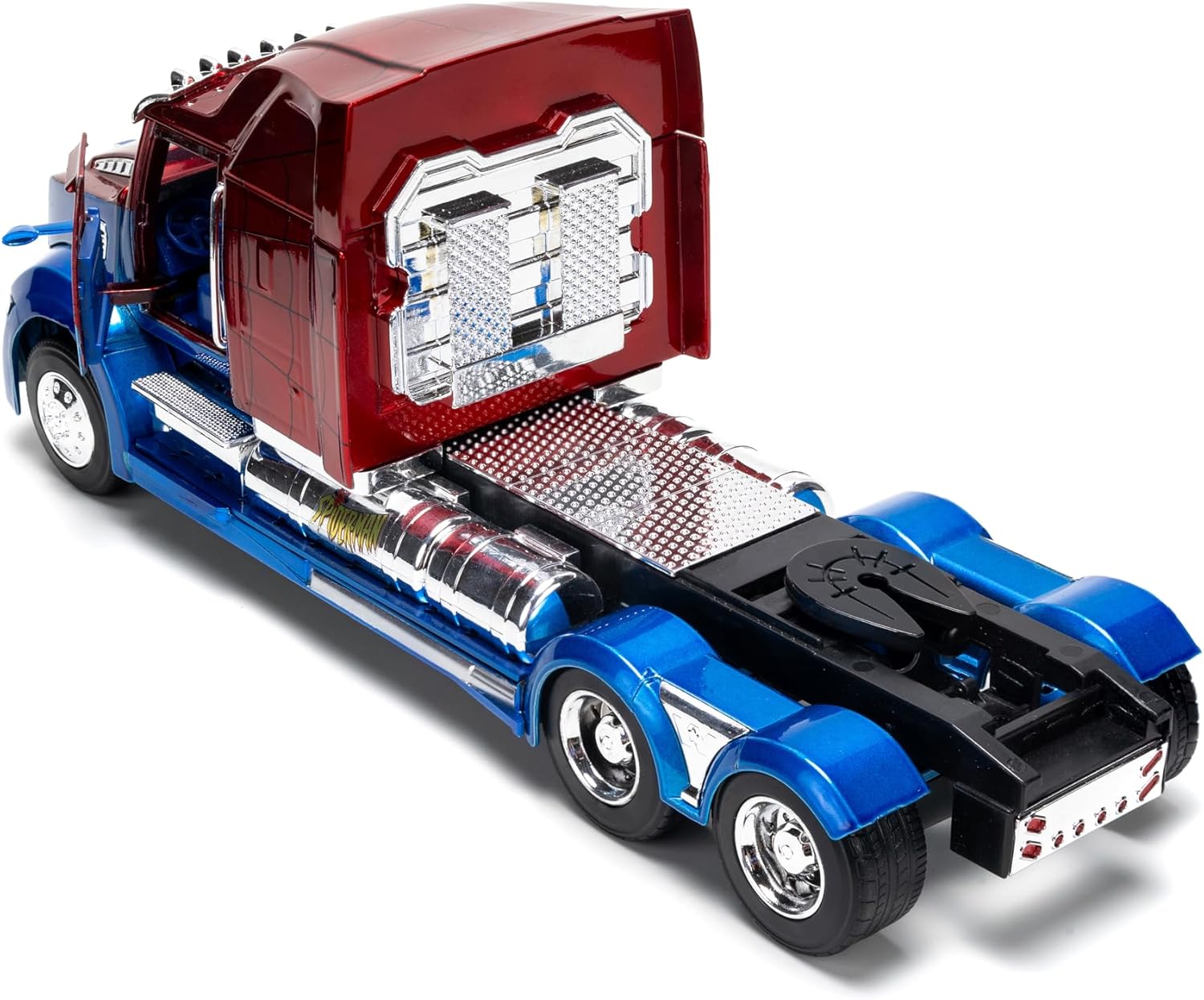 Jada Spider-Man Western Star 5700 XE Big Rig - Die-Cast Vehicle - 1:24 Scale, Opening Doors, Chrome Finishes, Rubber Tires - Hollywood Rides Marvel Series - Ages 8+ - Red/Blue