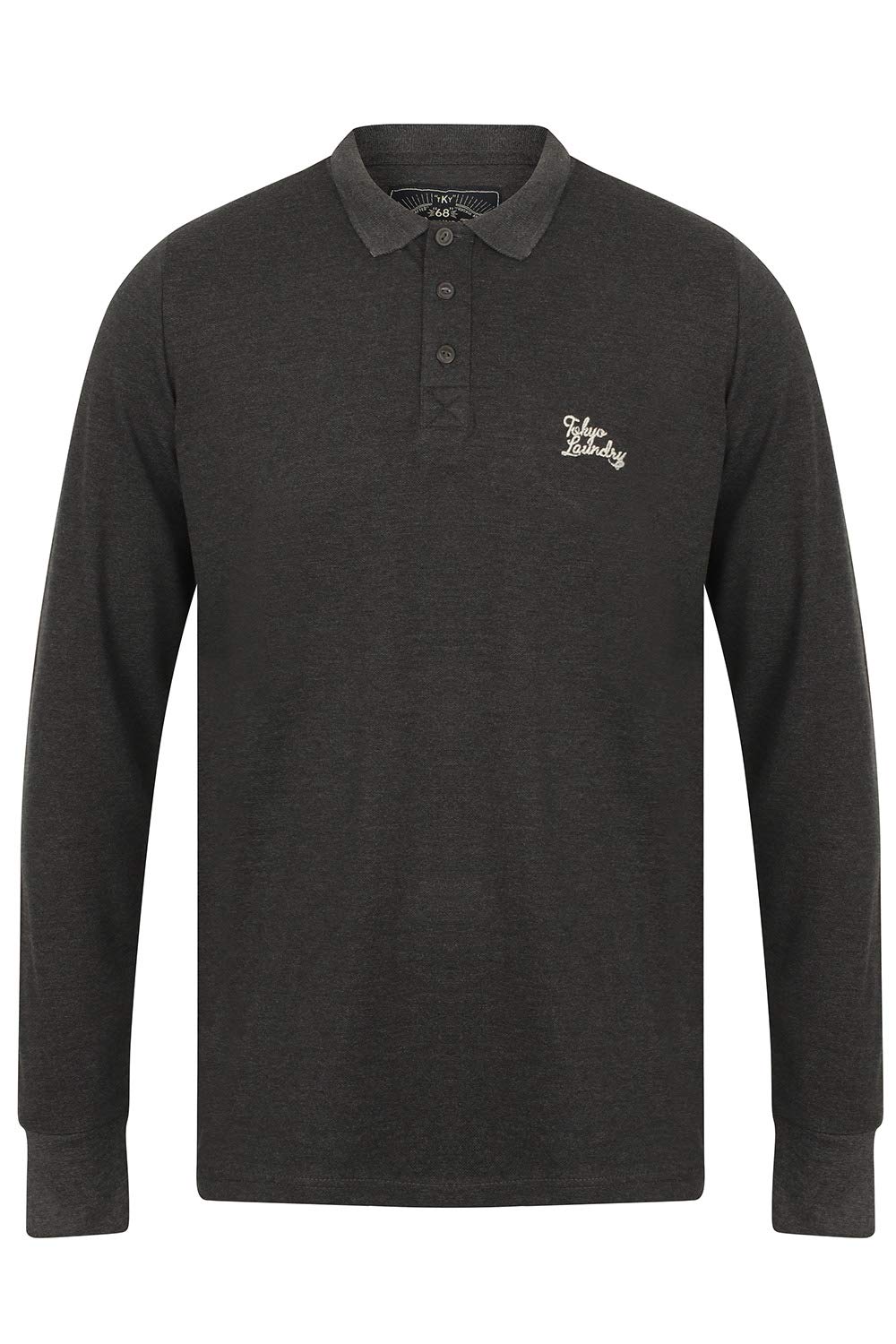 Tokyo Laundry Cosenza Long Sleeve Pique Cotton Polo Shirt - Charcoal Marl - M