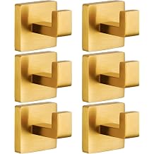 Brushed Gold Stainless Steel Heavy Duty Wall Mounted Square Towel Hooks Robe Hooks - 6 Pack for Bathroom, Kitchen, Bedroom