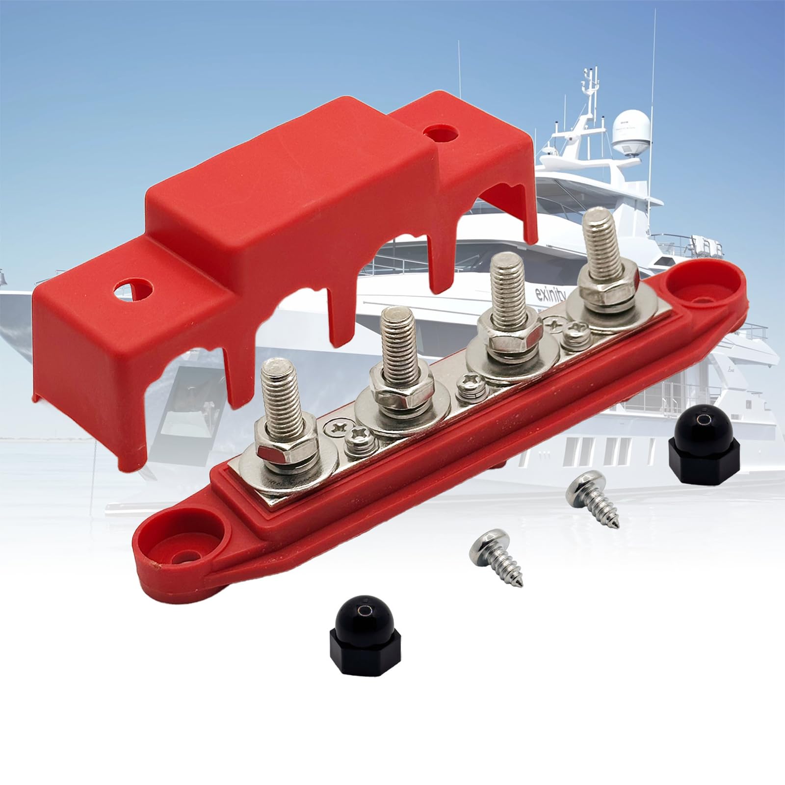 Blocco di Distribuzione M8, Morsettiera Distribuzione, Connettore a Bullone, con 4 bulloni, adatto per auto da 12V-48V, navi e sistemi di energia solare