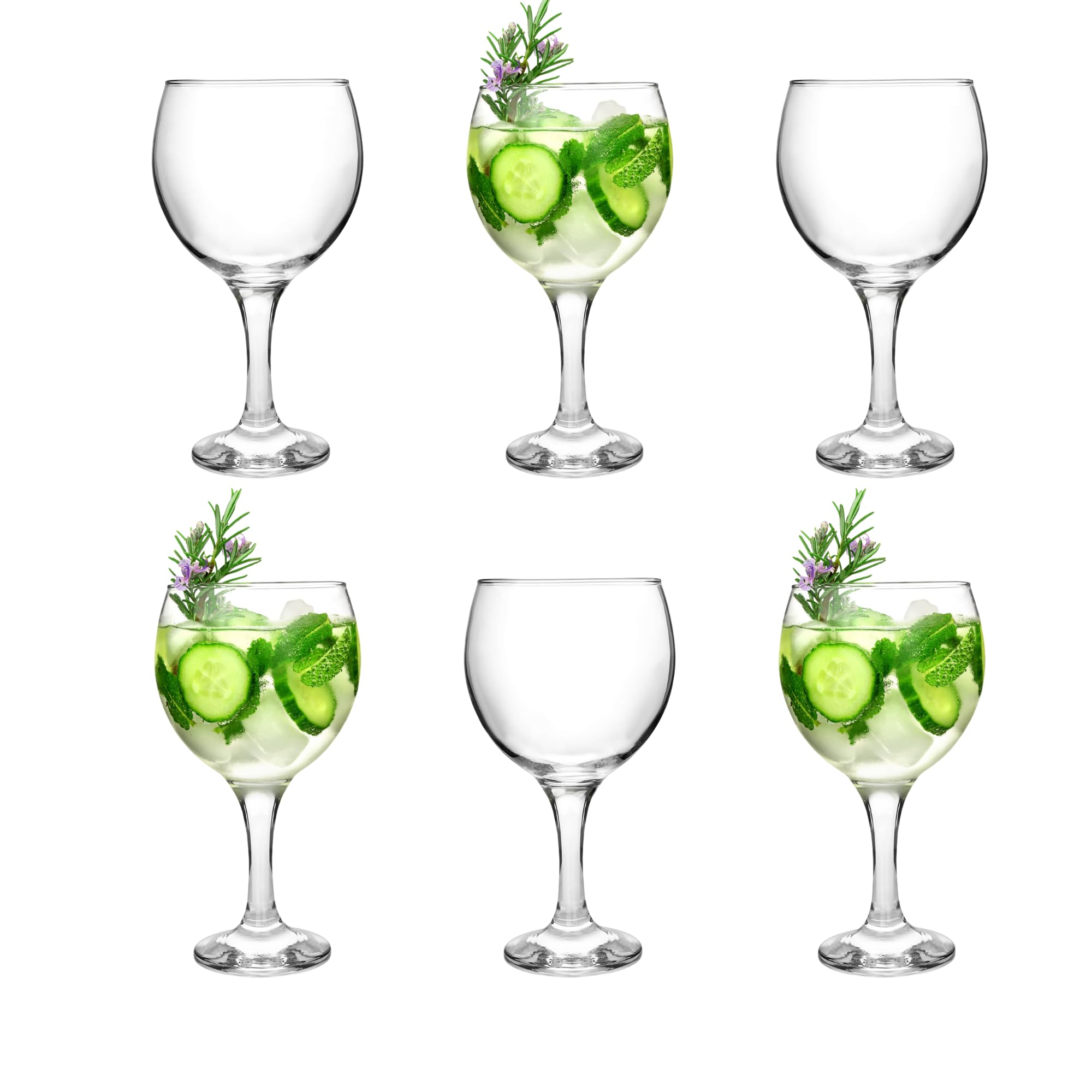 Drinkstuff Gin Balloon Glasses Set of 6 - Large 645ml Copa Glasses for Gin & Tonic, Aperol Spritz, Cocktails and Mocktails - Elegant Long Stem Wine Glass Style - Dishwasher Safe Glassware
