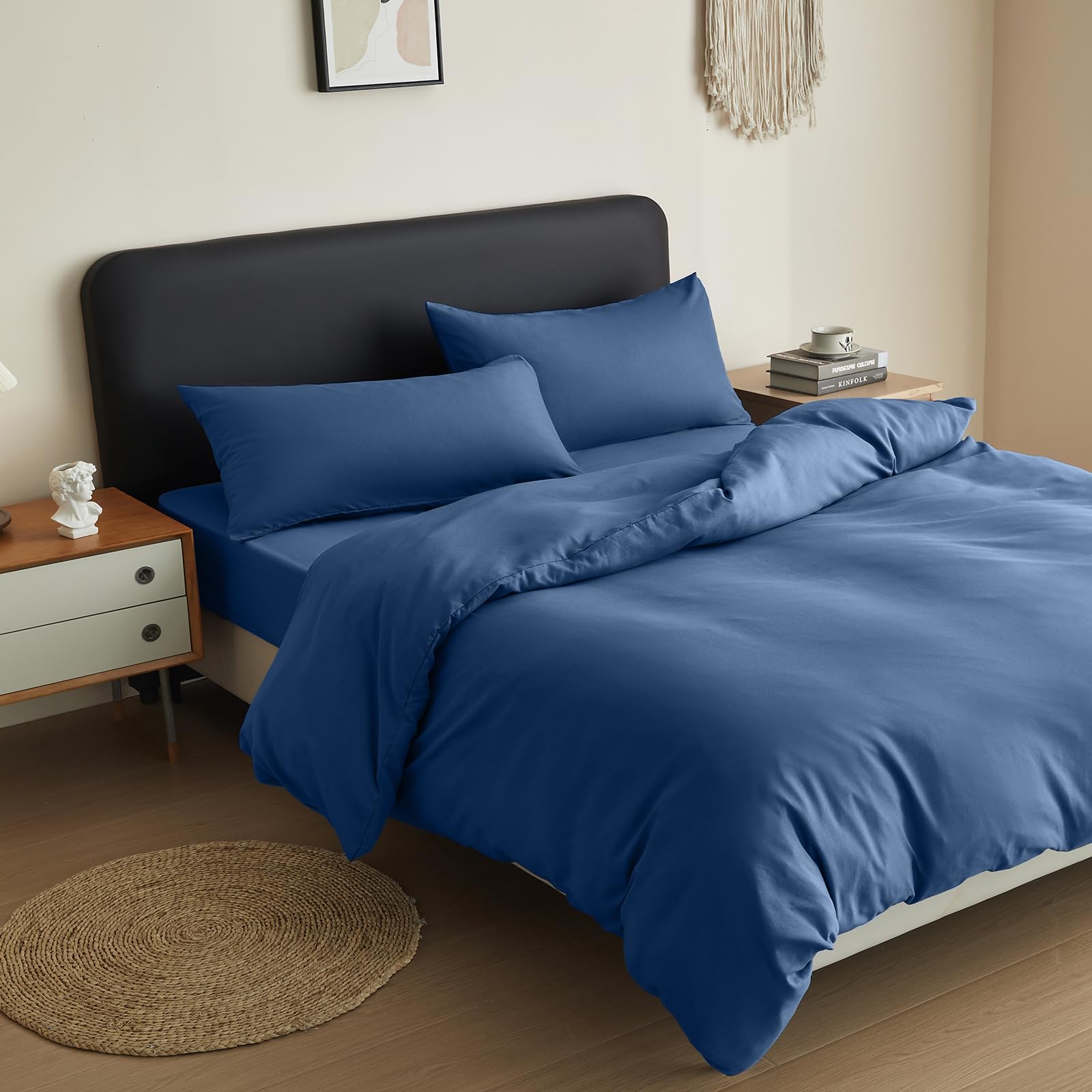 Beldora Navy King Duvet Cover Set Anti-Allergy Brushed Microfibre Bedding Soft Plain Bed Linen With Pillowcase(S) Hypoallergenic Quilt Cover Set (, King)