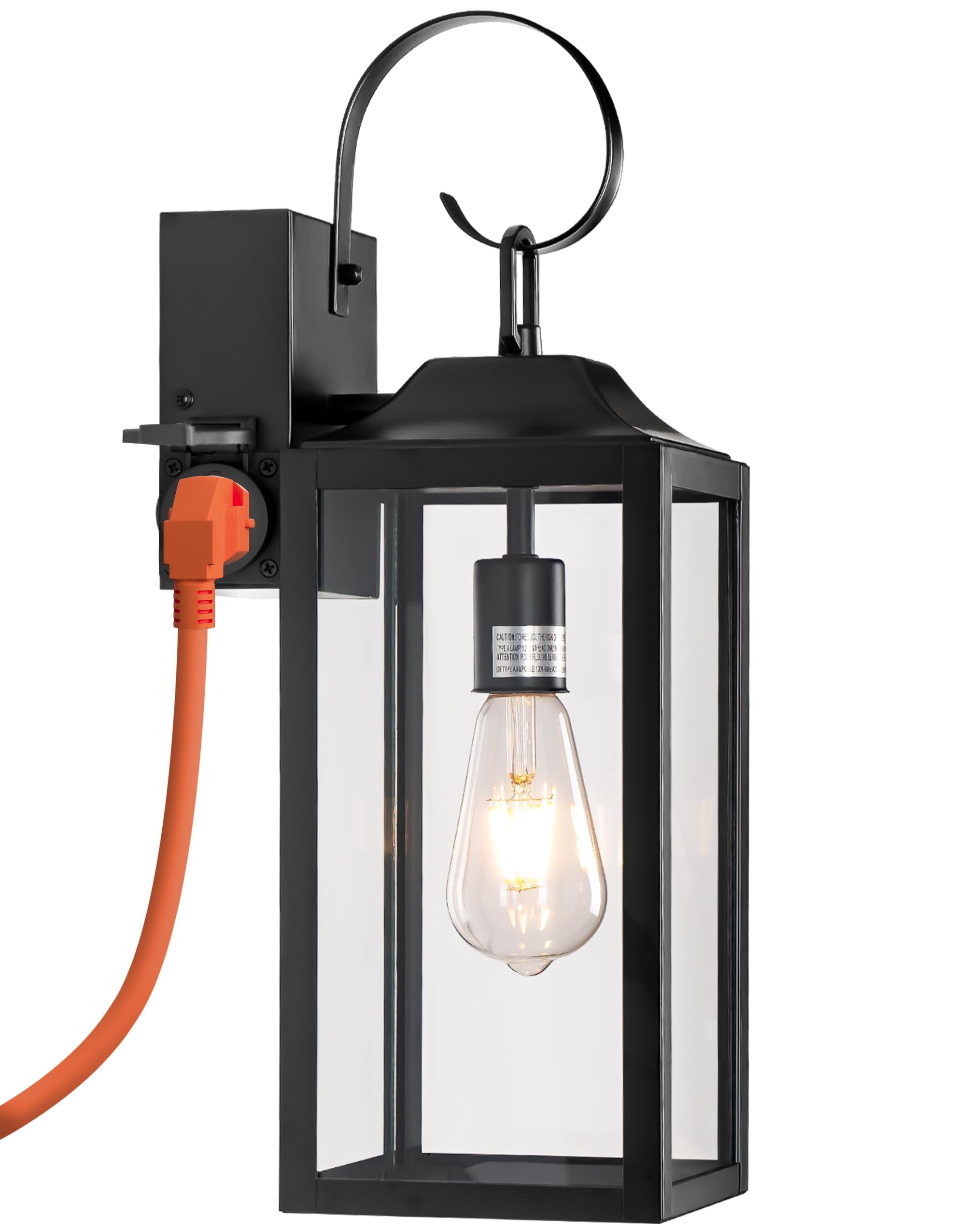 Photo 1 of 19" Large Outdoor Light Fixture with Outlet, Black Outdoor Wall Lights with Outlet Exterior Lighting Fixtures, Outside Lights for House Wall Mount Waterproof Wall Sconce Lamp for Front Door Garage
