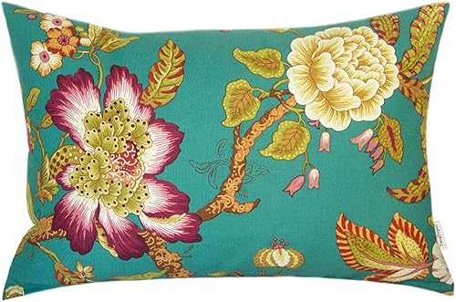 TangDepot - Funda de almohada decorativa de 100% algodón con estampado floral, hecha a mano, 45 colores, 19 tamaños disponibles, Algodón