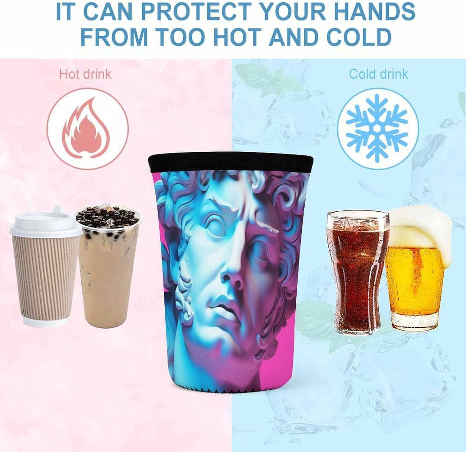 3 Pack Neoprene Cup Sleeves, Stretchy Reusable Drink Cup Cover Universal