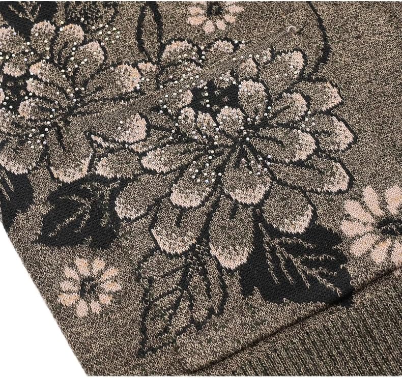 Women's Floral Print Crewneck Button Down Cardigan Sweater Vintage Knit Coat Outerwear with Pockets