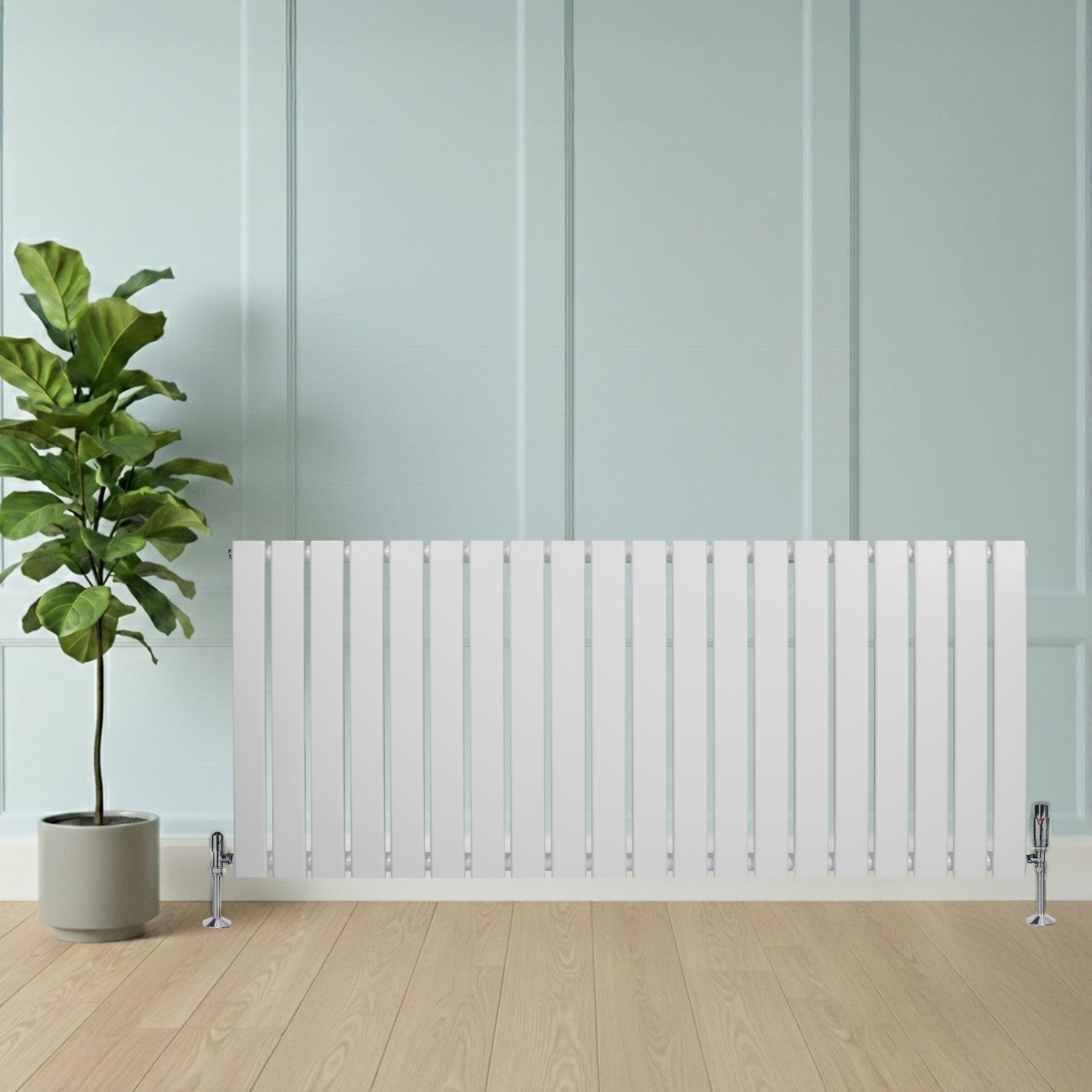 Radiador Moderno Blanco 60×140 cm de Columna Simple con Válvulas Termostáticas | Acero Premium 1.5 mm, 1270 W, Cepillo y Kit de Fijación Incluidos – Calefacción Eficiente y Elegante