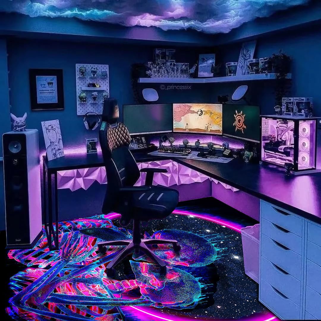 HOLAVADA Grand tapis antidérapant et lumineux, motif tête de mort s'embrassant, fluorescent et réactif aux UV, pour chambre à coucher, 120 x 180 cm