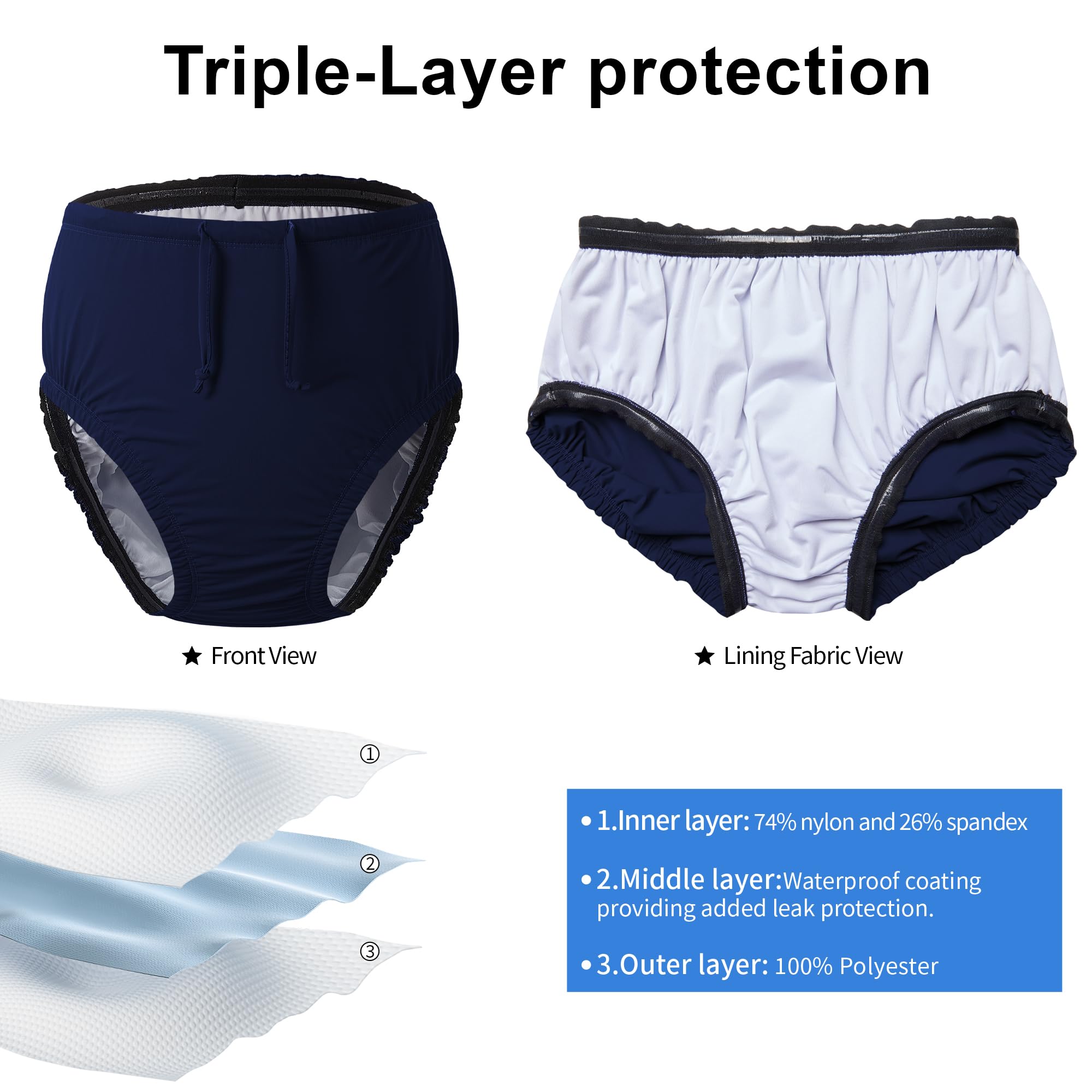 Dreammonkey Wiederverwendbare Schwimmwindel für Kinder & Jugendliche, Auslaufsichere Schwimmkleidung für besondere Bedürfnisse, Wasserdichter Inkontinenzschutz für Pool & Strand(Navy,8-10T)