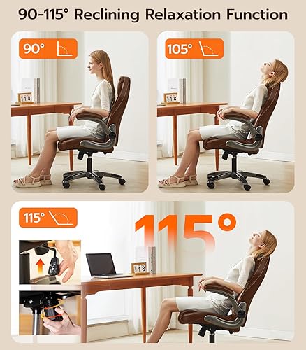 Miniatura 4 de Silla de escritorio de oficina, silla ergonómica para computadora con brazos abatibles acolchados y soporte lumbar ajustable, silla ejecutiva de