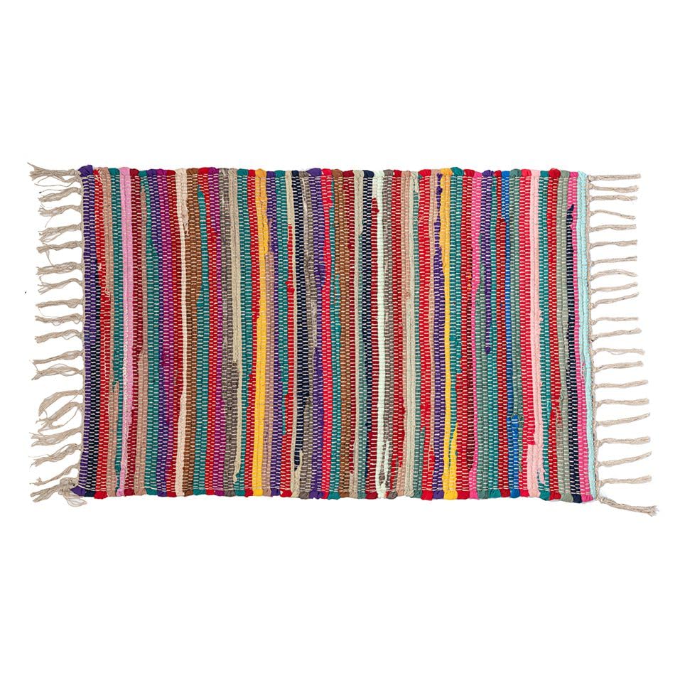 Exma Alfombra Jarapa Estilo Hindú Étnica | Multicolor | 100% Algodón | Alfombra para Interior y Exterior | 80x50cm