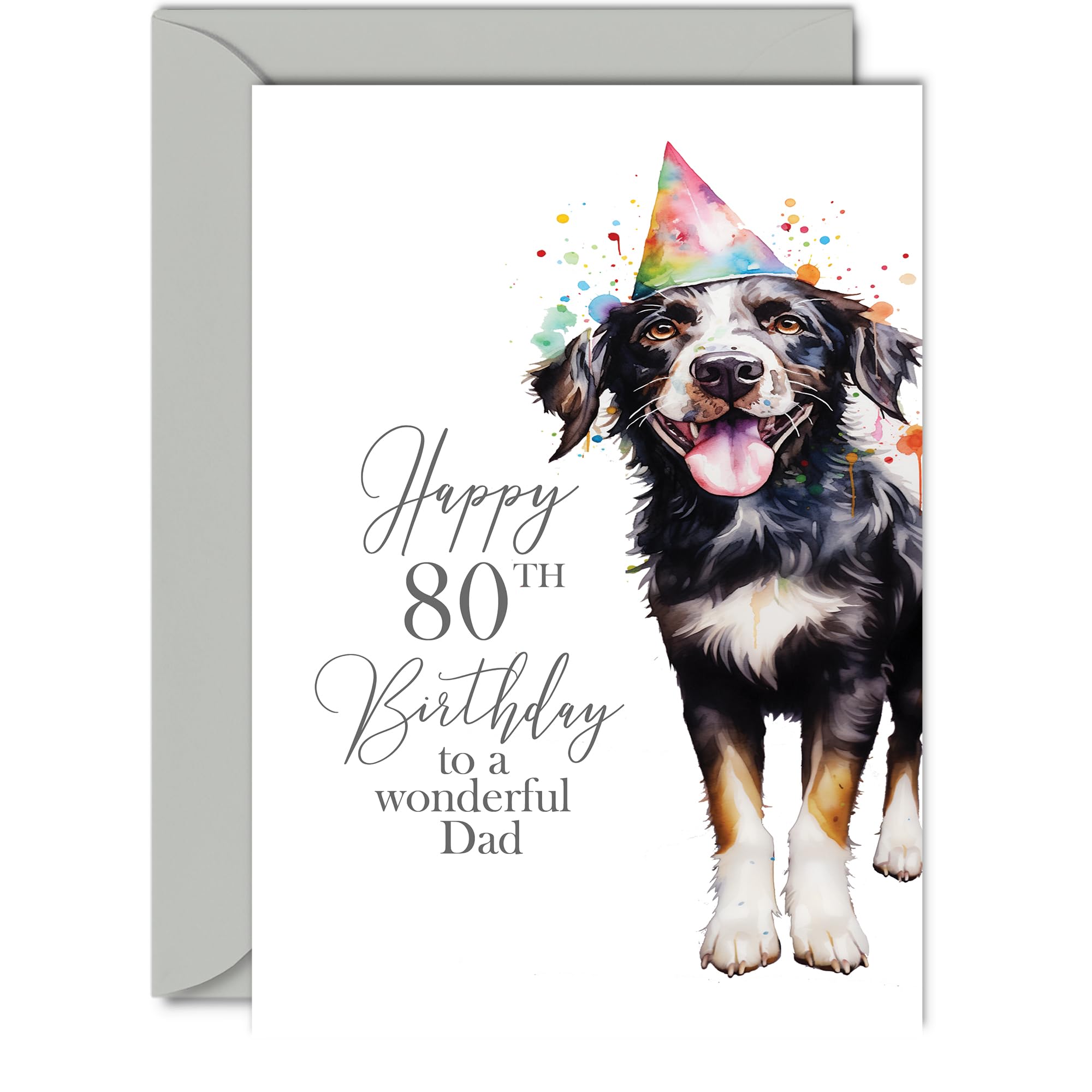 80th Birthday Cards for Dad, Party Dog