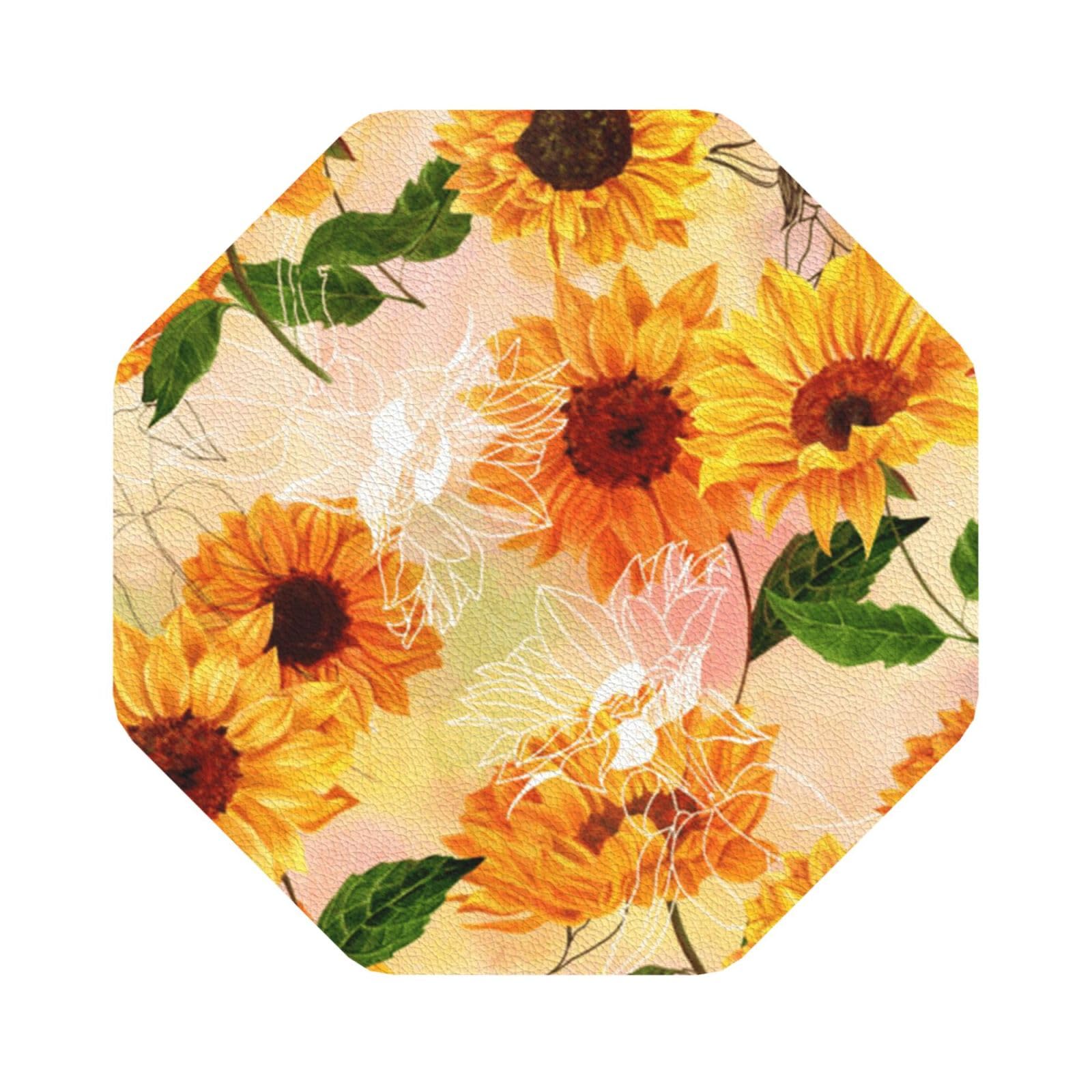 Beautiful sunflower PU Leather Coasters Set of 6 Octagon Drink Coasters