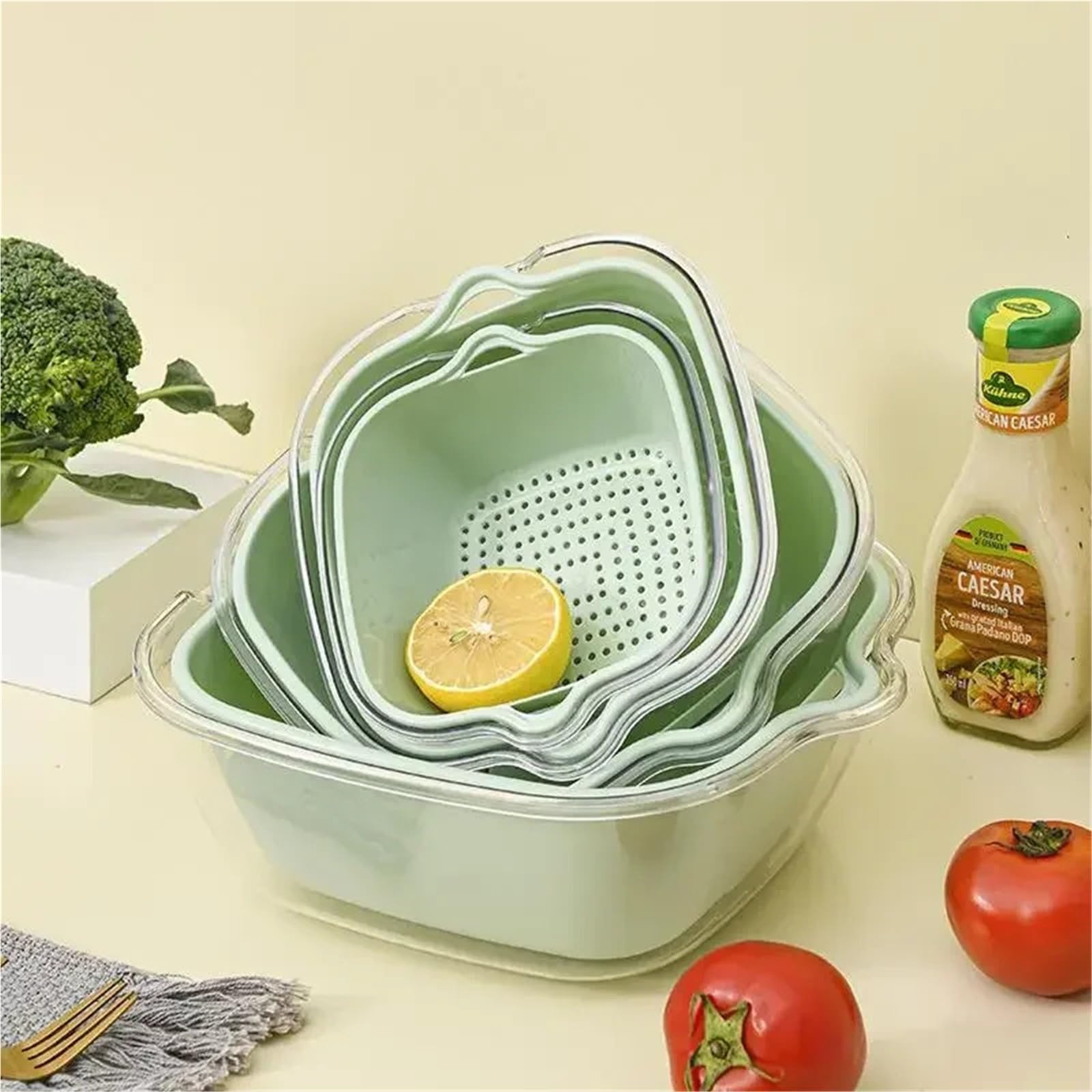 Cuenco de cesta drenaje doble silicona for cocina, 3 uds Para Cocina
