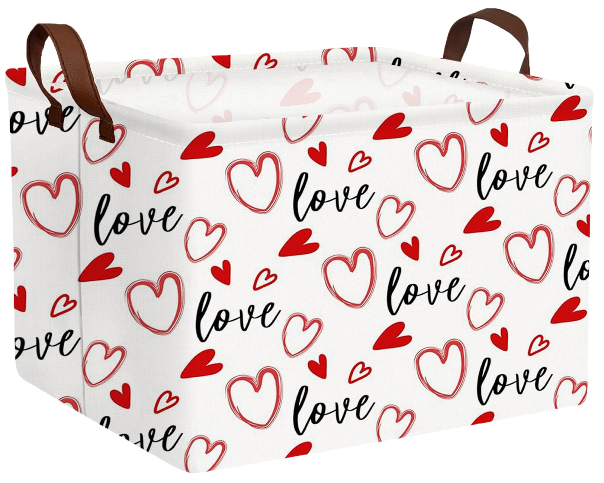 Valentines Day Basket Large Foldable Heart Shaped Storage Box for Gifts Kids Empty Storage Bins Rectangular Toy Organizer Decor (Love Red Hollow Solid Heart)